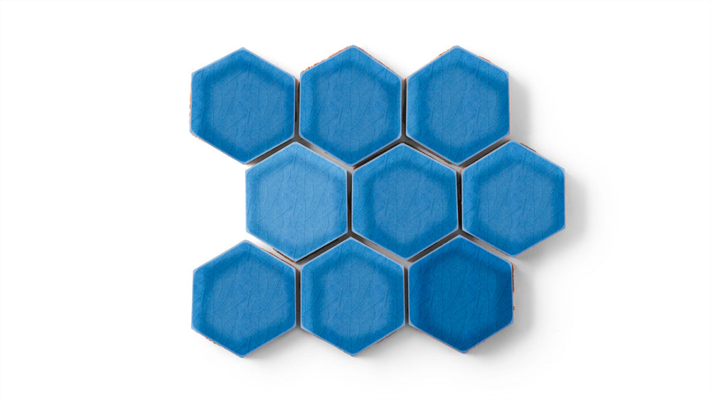 3" Hexagon Sheeted Original Ceramic Mosaic Tile in Aegean Sea Gloss