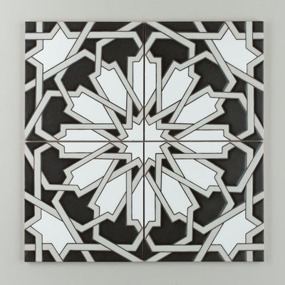 8x8 Handpainted Sample Persian Star  in Black & White Motif