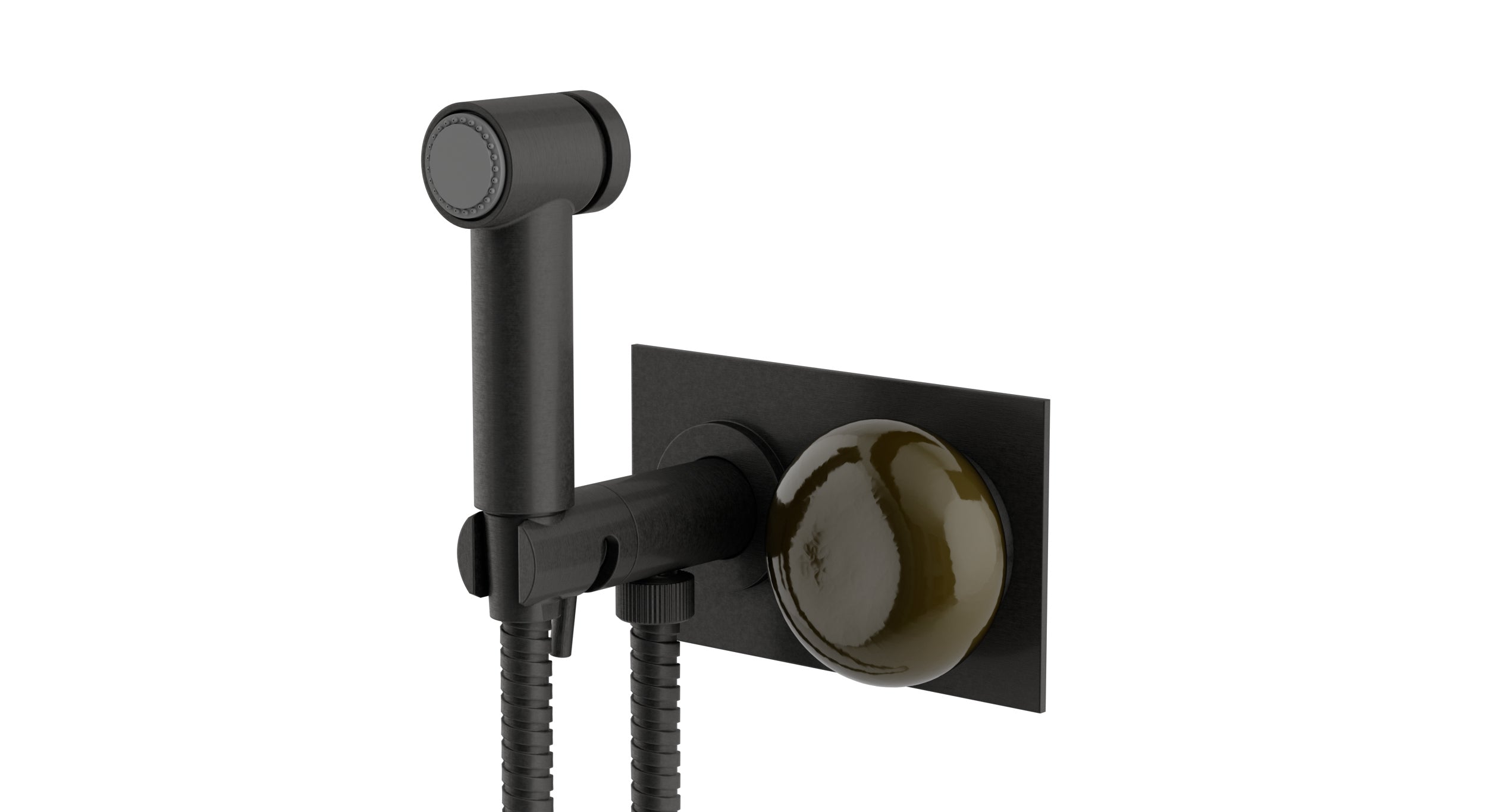 Foundry One Handle Wall Mount Bidet Trim with Pebble Ceramic Knob Handle in Blackened Nickel