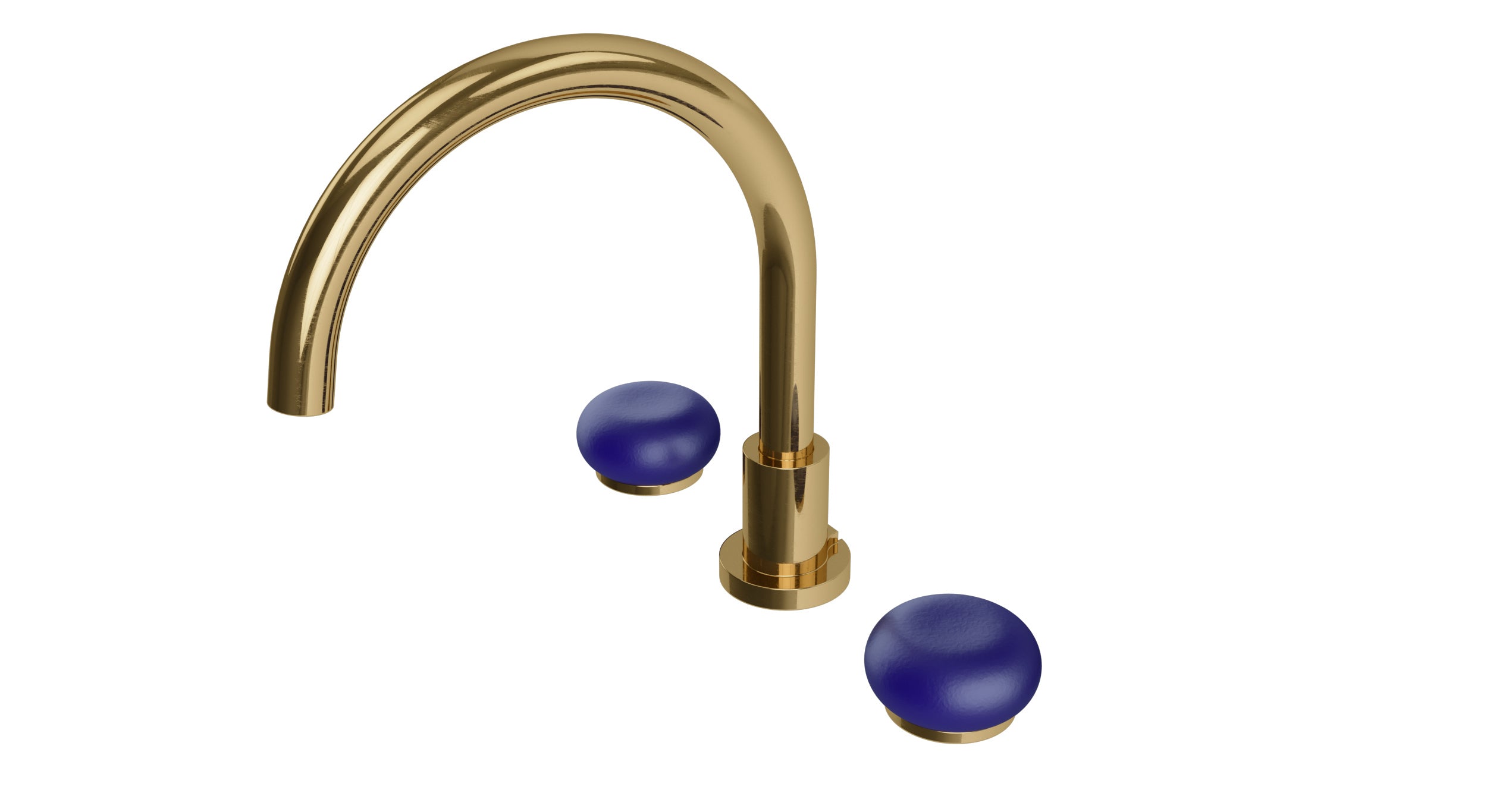 Foundry Two Handle Deck Mount Gooseneck Bath Trim with Pebble Ceramic Knob Handles in Uncoated Polished Brass