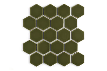 3" Hexagon Sheeted Original Ceramic Mosaic Tile in Bonsai Gloss