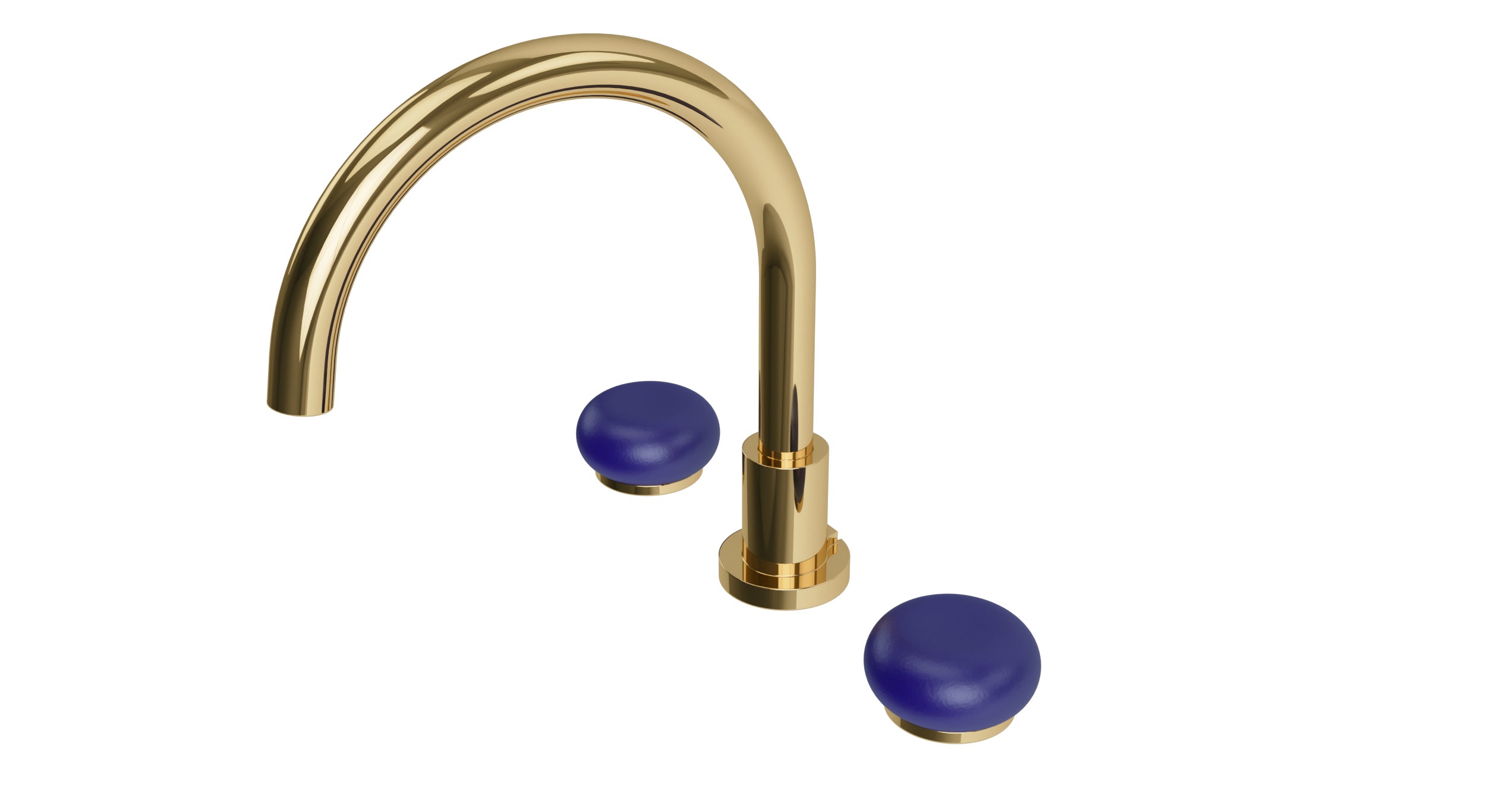 Foundry Two Handle Deck Mount Gooseneck Bath Trim with Pebble Ceramic Knob Handles in Polished Brass