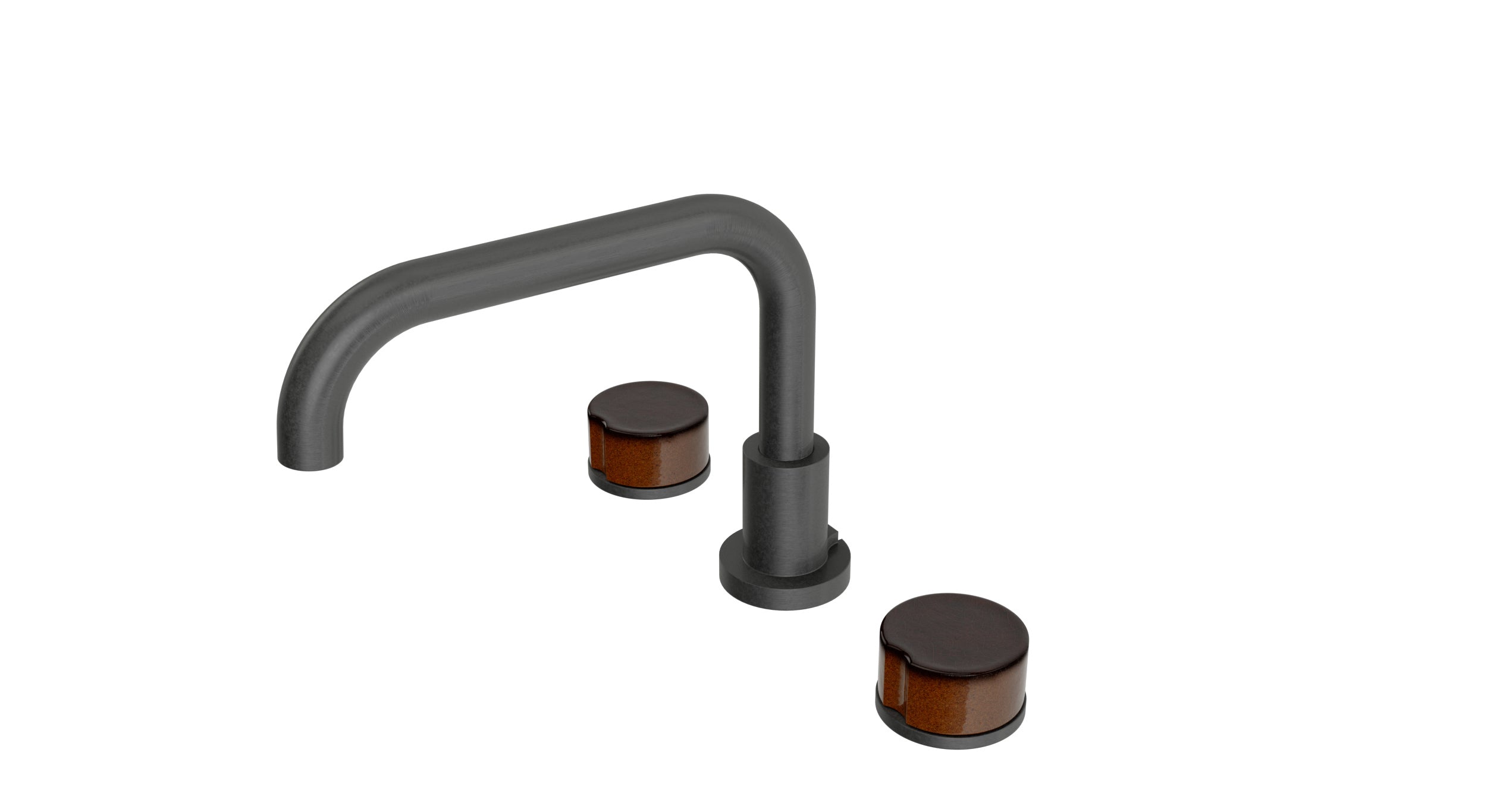 Foundry Two Handle Deck Mount Squaretop Bath Trim with Groove Ceramic Knob Handles in Blackened Nickel