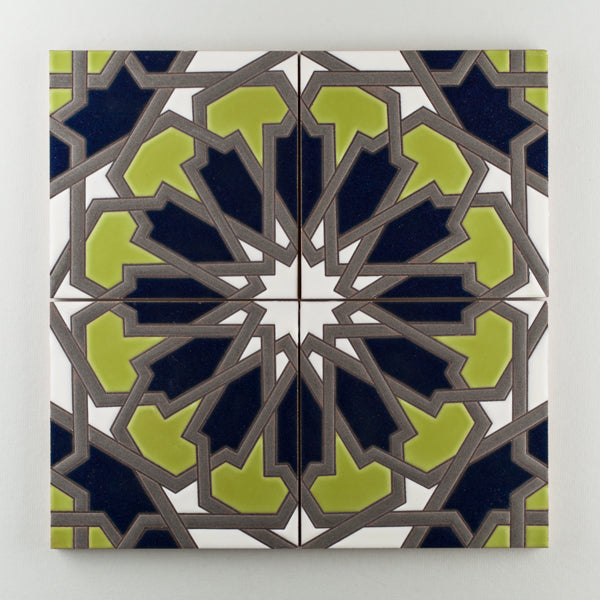 8x8 Handpainted Tile Persian Star in Cool Motif