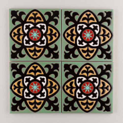 6x6 Handpainted Tile Braga in Warm Motif