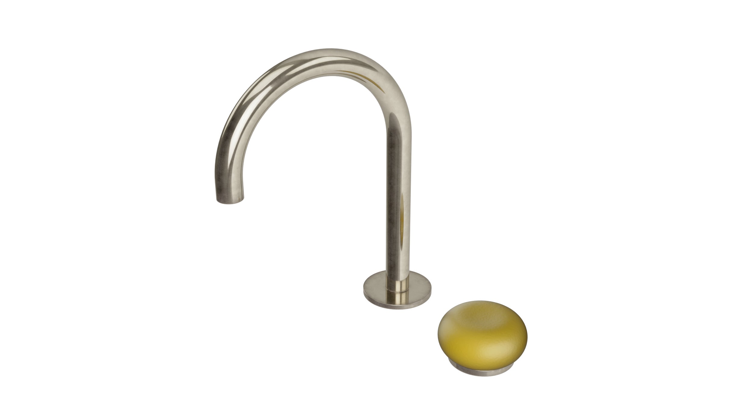 Foundry One Handle Deck Mount Gooseneck Lavatory Faucet with Pebble Ceramic Knob Handle in French Nickel