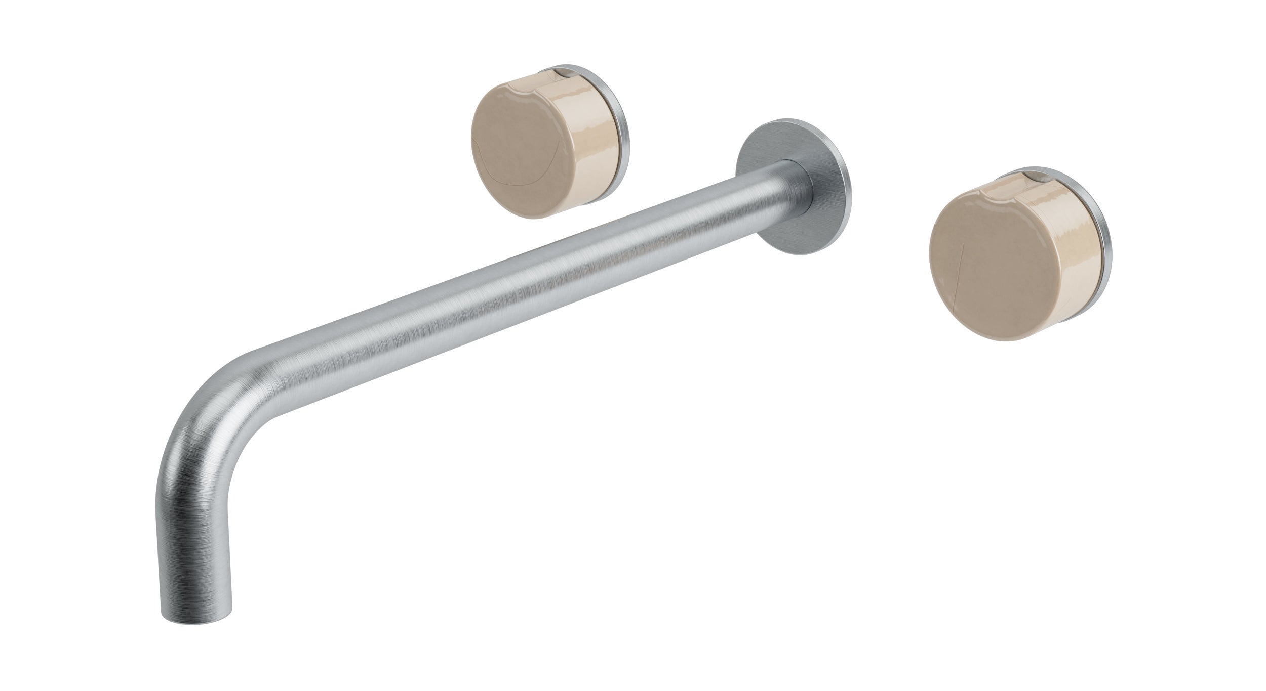 Foundry Two Handle Wall Mount 12" Lavatory Faucet with Groove Ceramic Knob Handles in Satin Chrome