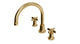 Emerson Two Handle Deck Mount Gooseneck Bath Trim with Defined Cross Handles in Satin Brass