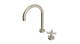 Contour One Handle Deck Mount Gooseneck Lavatory Faucet with Soft Cross Handle in Satin Nickel