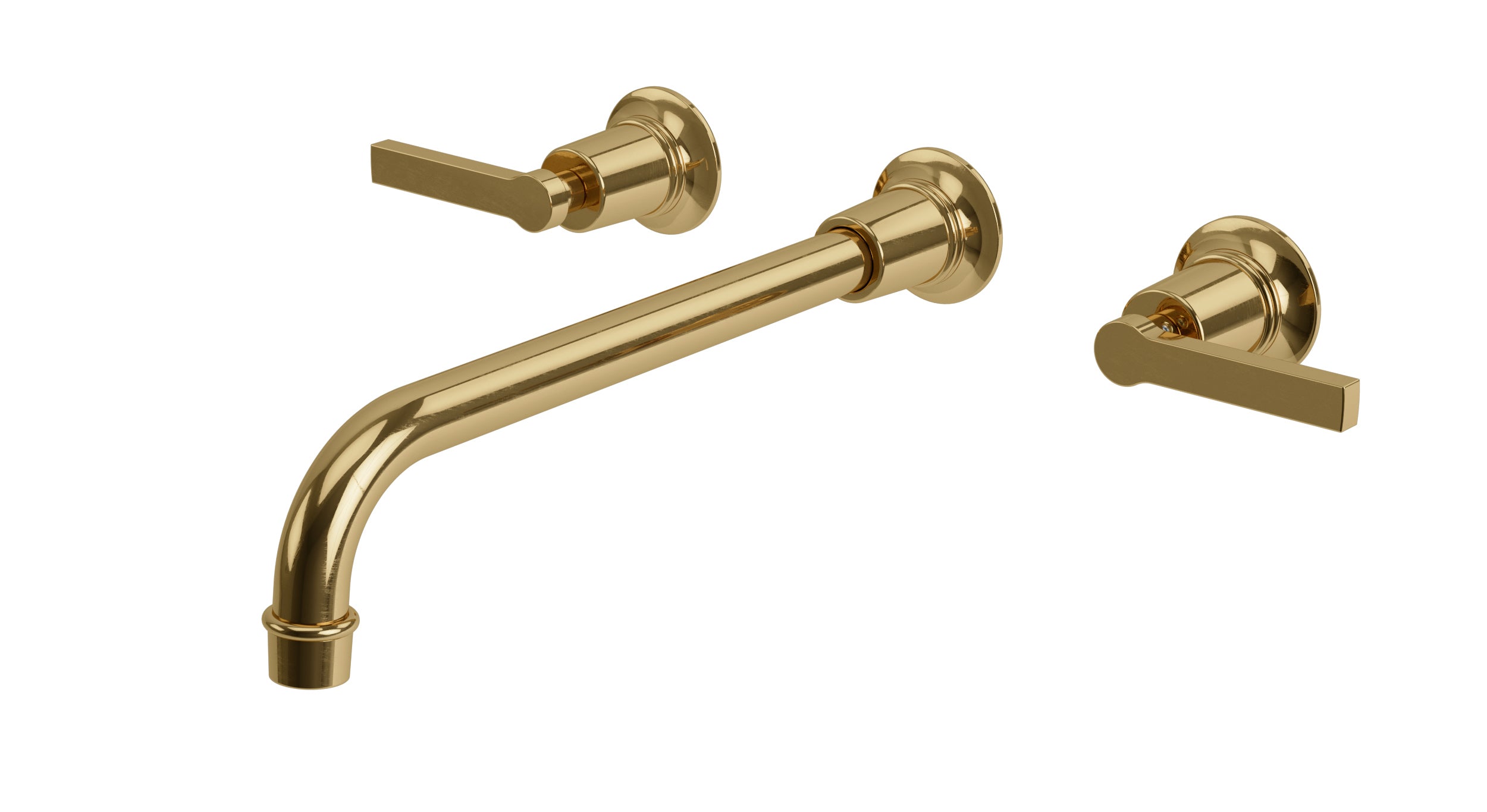 Emerson Two Handle Wall Mount 12" Lavatory Faucet with Classic Lever Handles in Uncoated Polished Brass