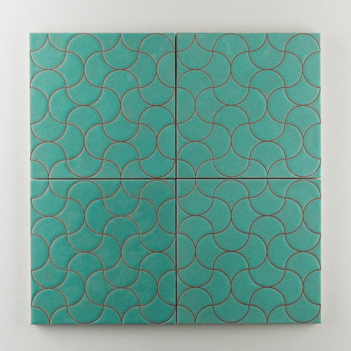 8x8 Handpainted Tile Interlaced Birds in Cool Motif