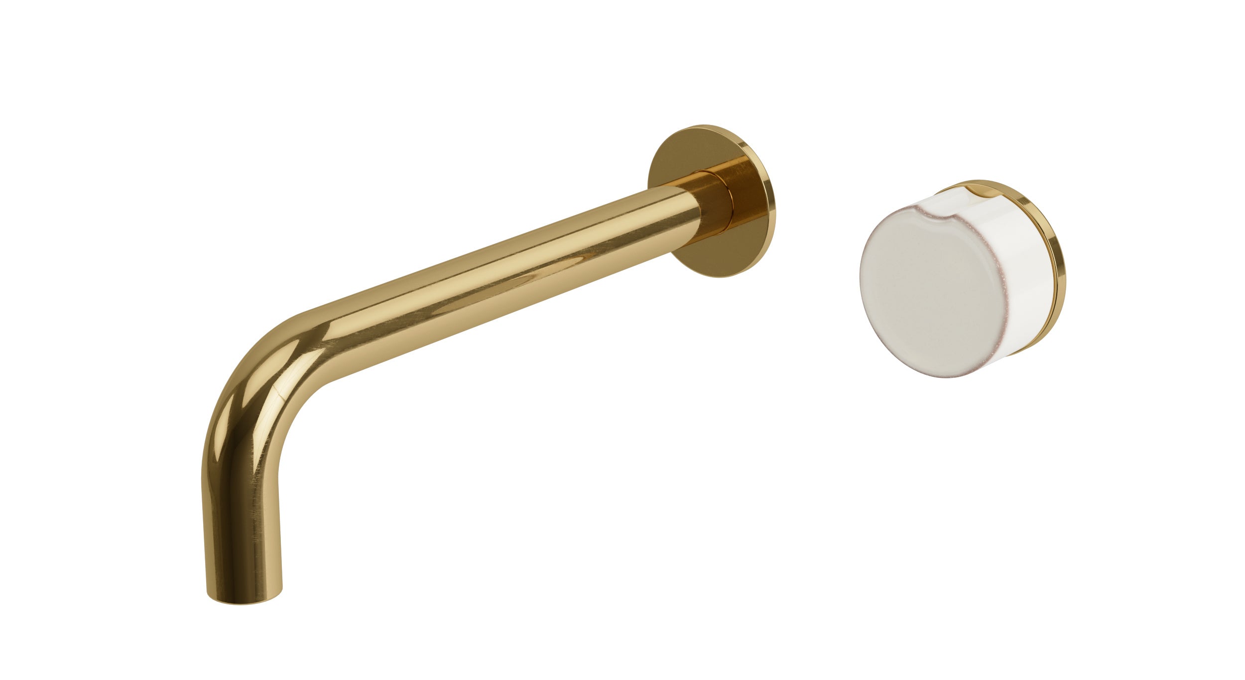 Foundry One Handle Wall Mount 7.5" Lavatory Faucet with Groove Ceramic Knob Handle in Uncoated Polished Brass