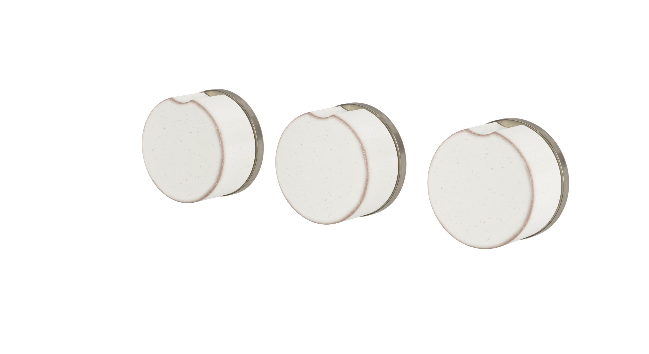 Foundry Three Handle Wall Mount Bath Trim with Diverter/Volume Control and Groove Ceramic Knob Handles in French Nickel
