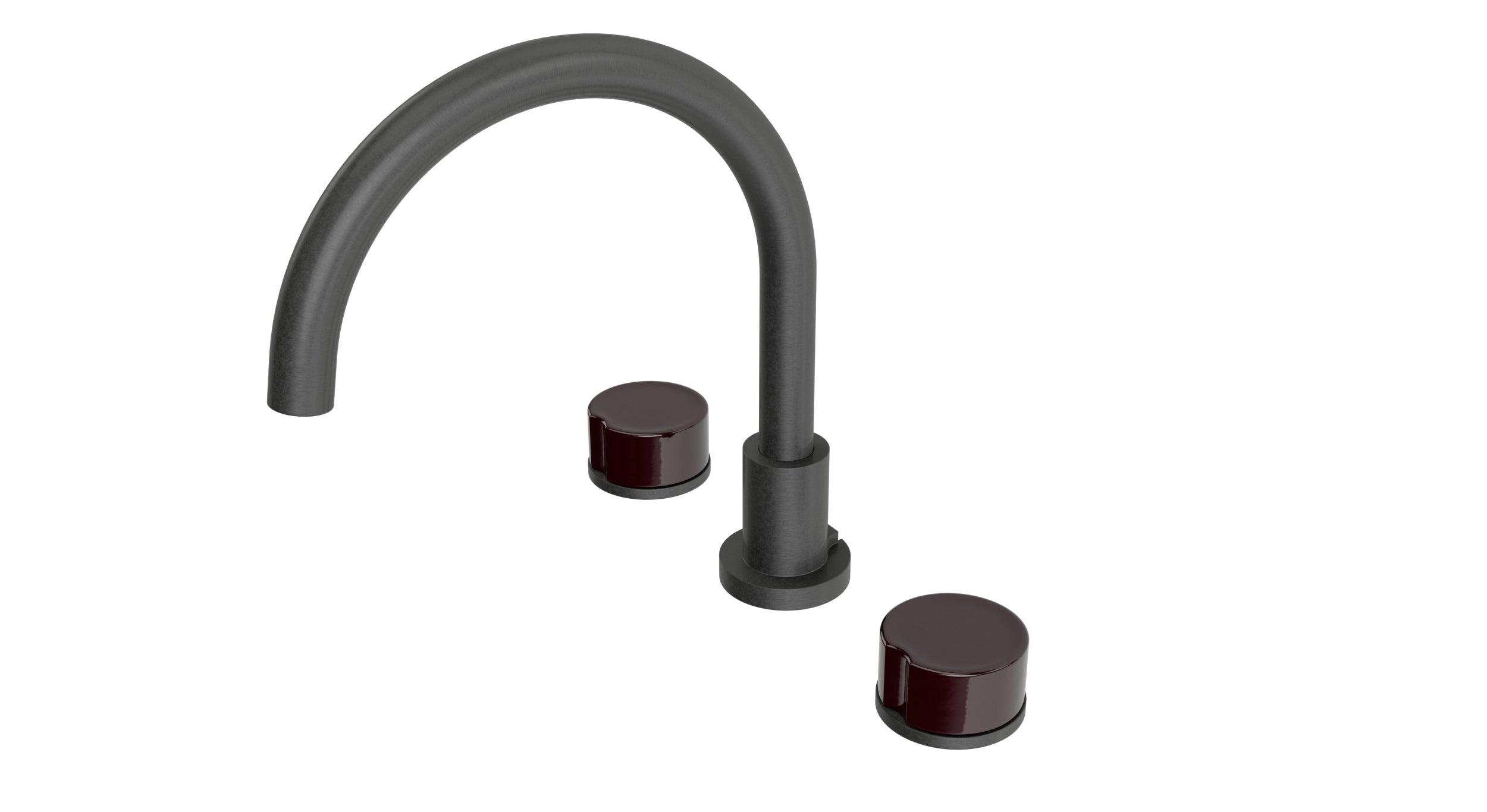 Foundry Two Handle Deck Mount Gooseneck Bath Trim with Groove Ceramic Knob Handles in Blackened Nickel