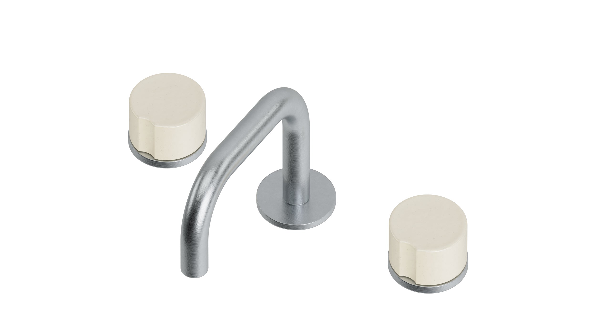 Foundry Two Handle Deck Mount Squaretop Lavatory Faucet with Groove Ceramic Knob Handles in Satin Chrome