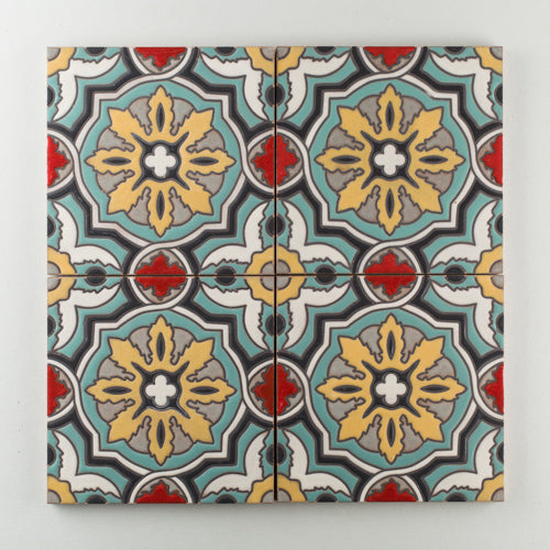 8x8 Handpainted Tile Valencia in Warm Motif