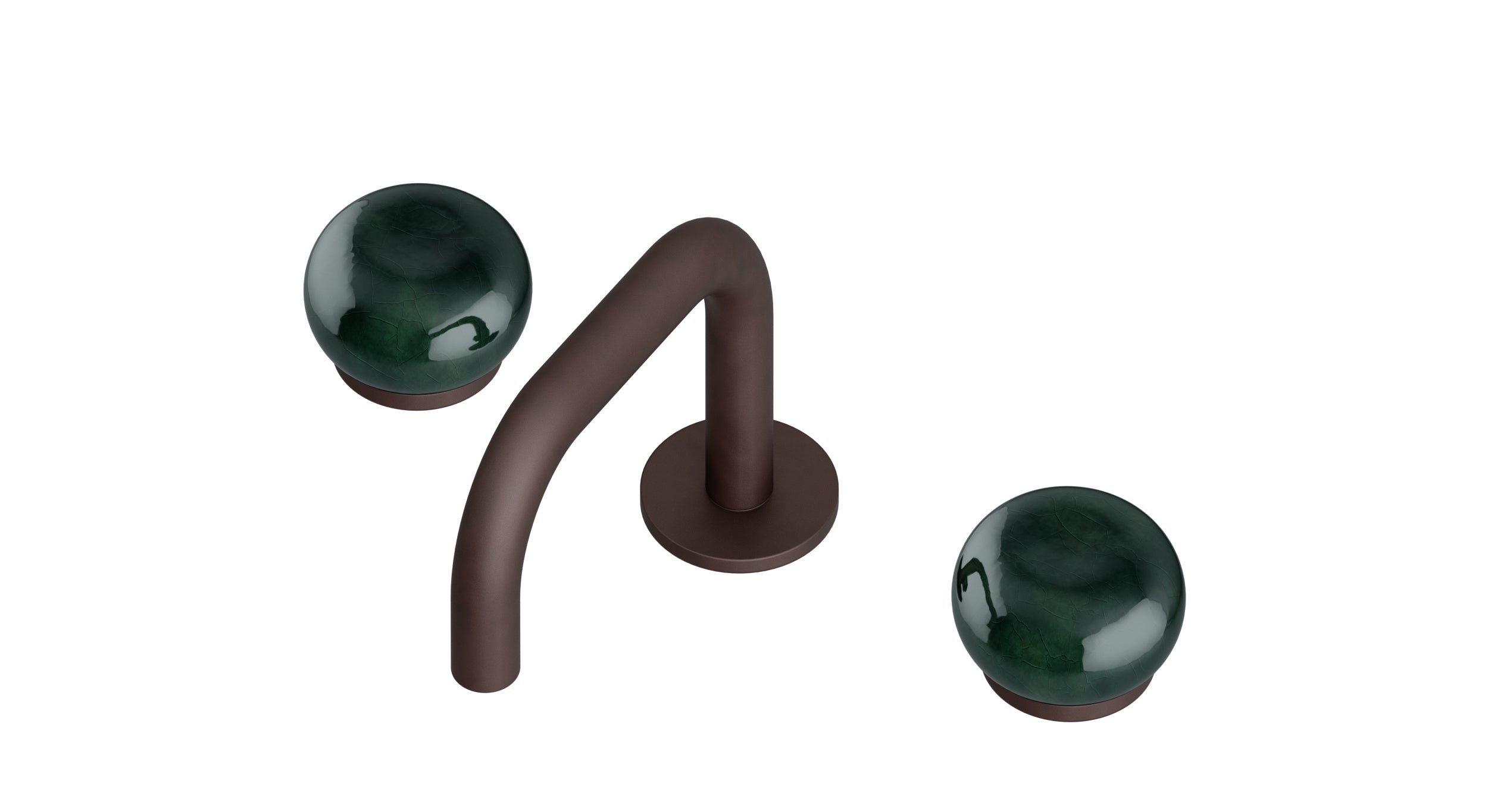 Foundry Two Handle Deck Mount Squaretop Lavatory Faucet with Pebble Ceramic Knob Handles in Architectural Copper