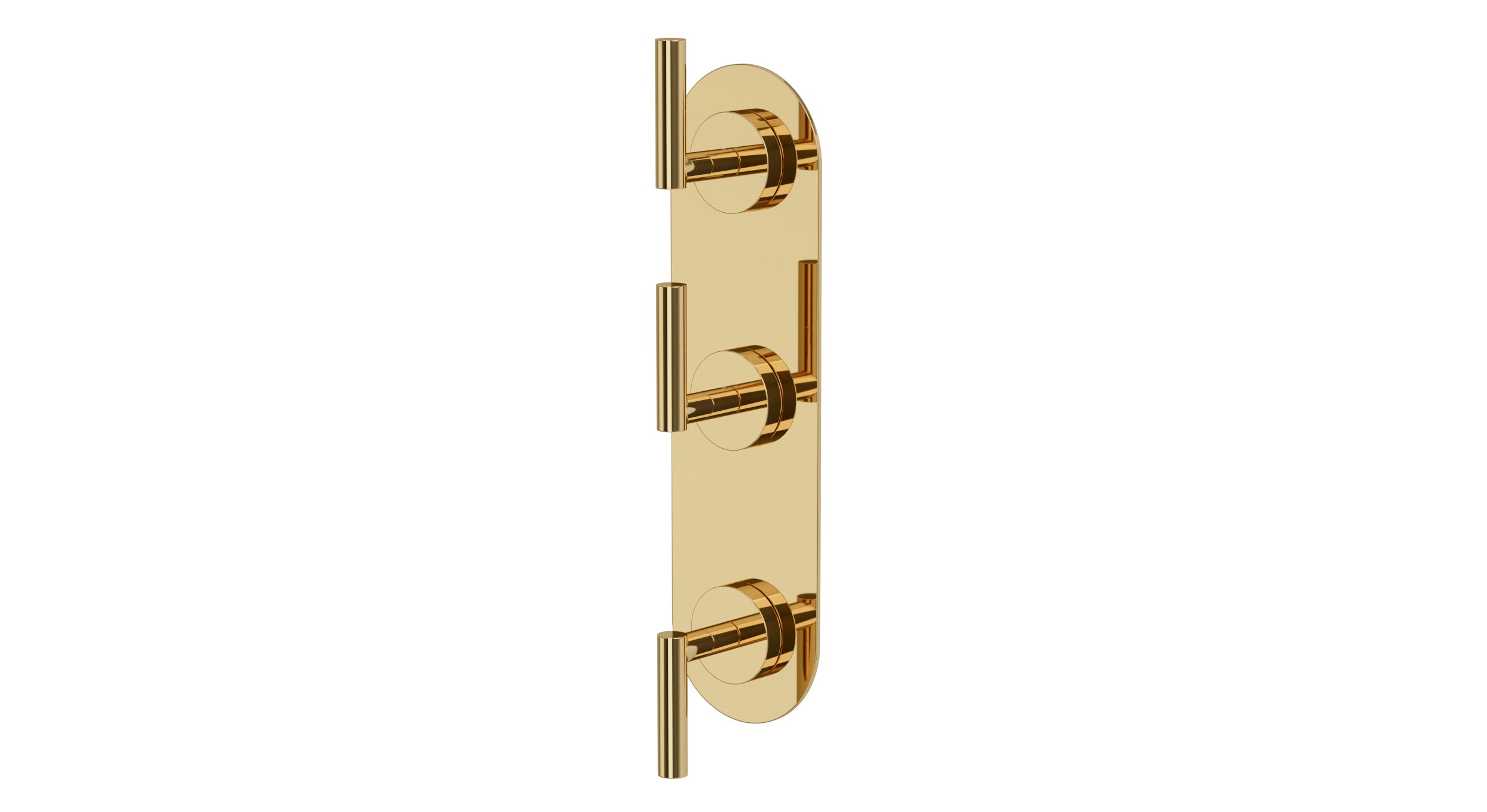 Contour Three Handle Wall Mount Shower Trim with Soft Lever Handles in Polished Brass