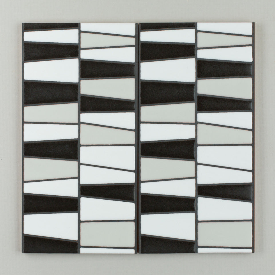 6x12 Handpainted Tile River Rock in Black & White Motif