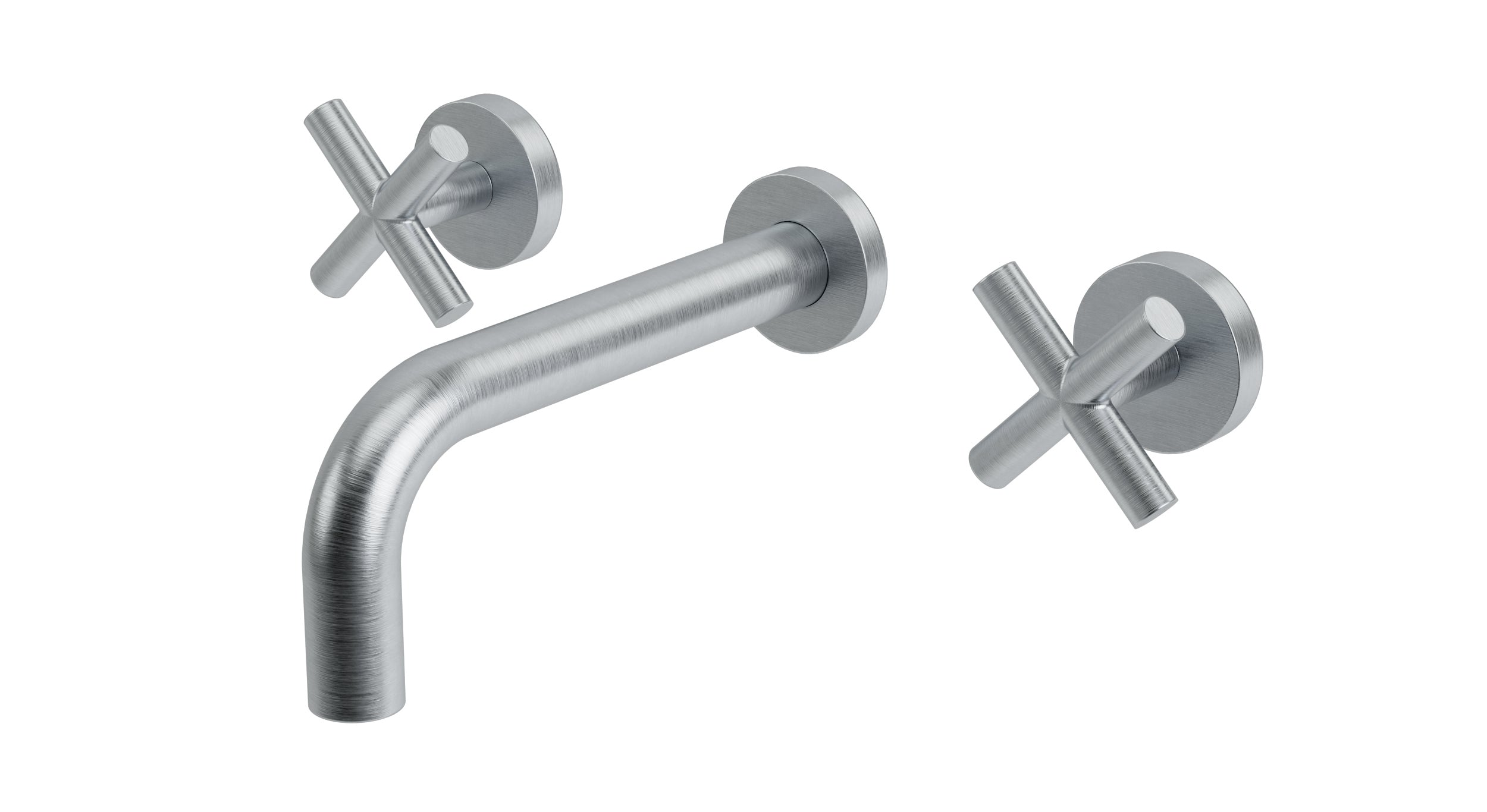 Contour Two Handle Wall Mount 7.5" Lavatory Faucet with Soft Cross Handles in Satin Chrome