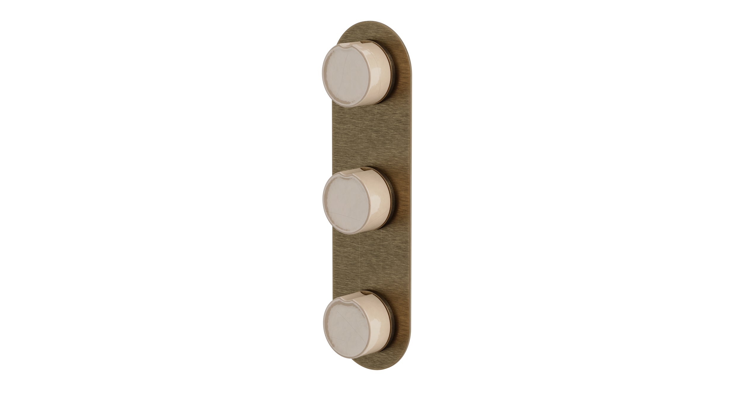 Foundry Three Handle Wall Mount Shower Trim with Groove Ceramic Knob Handles in Antique Brass