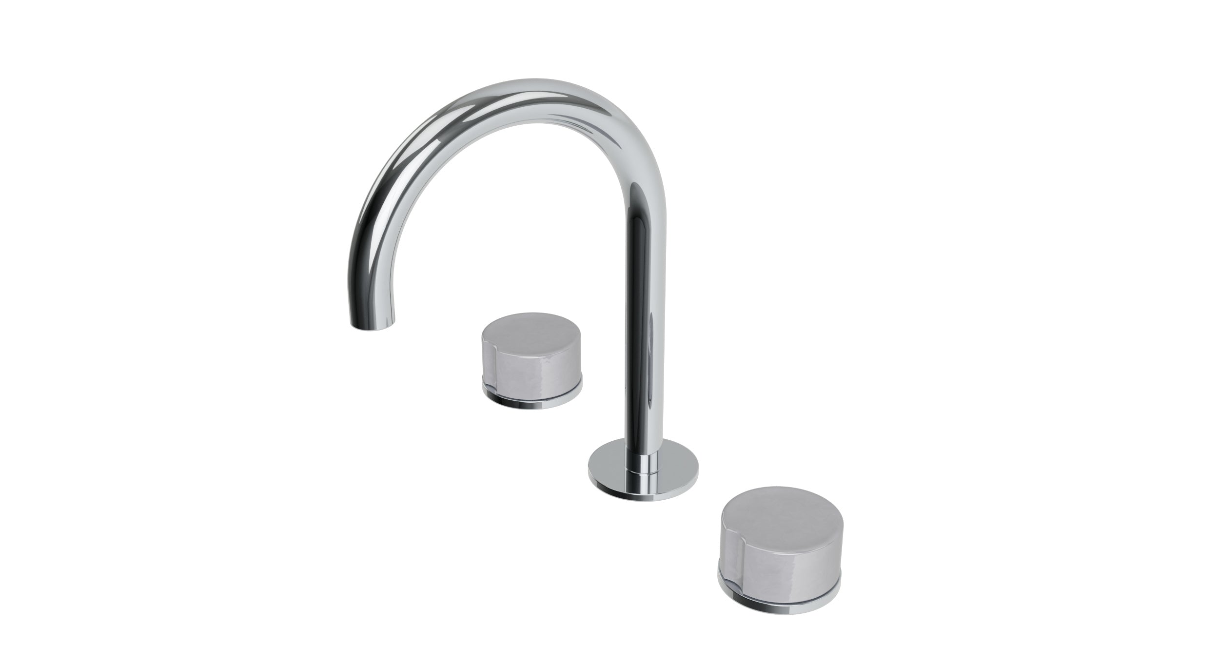 Foundry Two Handle Deck Mount Gooseneck Lavatory Faucet with Groove Ceramic Knob Handles in Polished Chrome