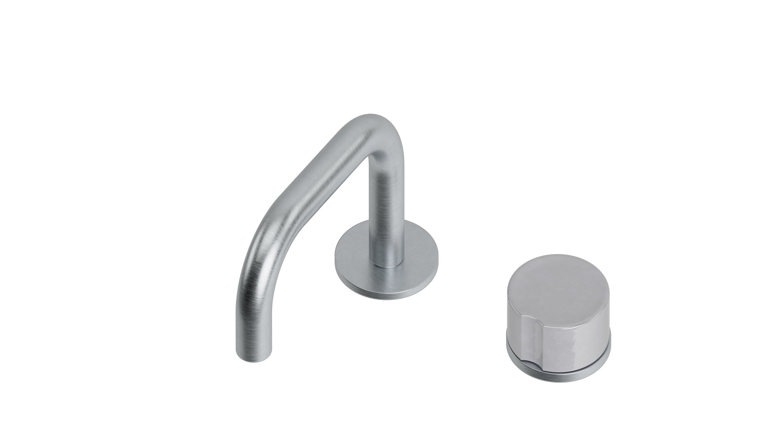 Foundry One Handle Deck Mount Squaretop Lavatory Faucet with Groove Ceramic Knob Handle in Satin Chrome