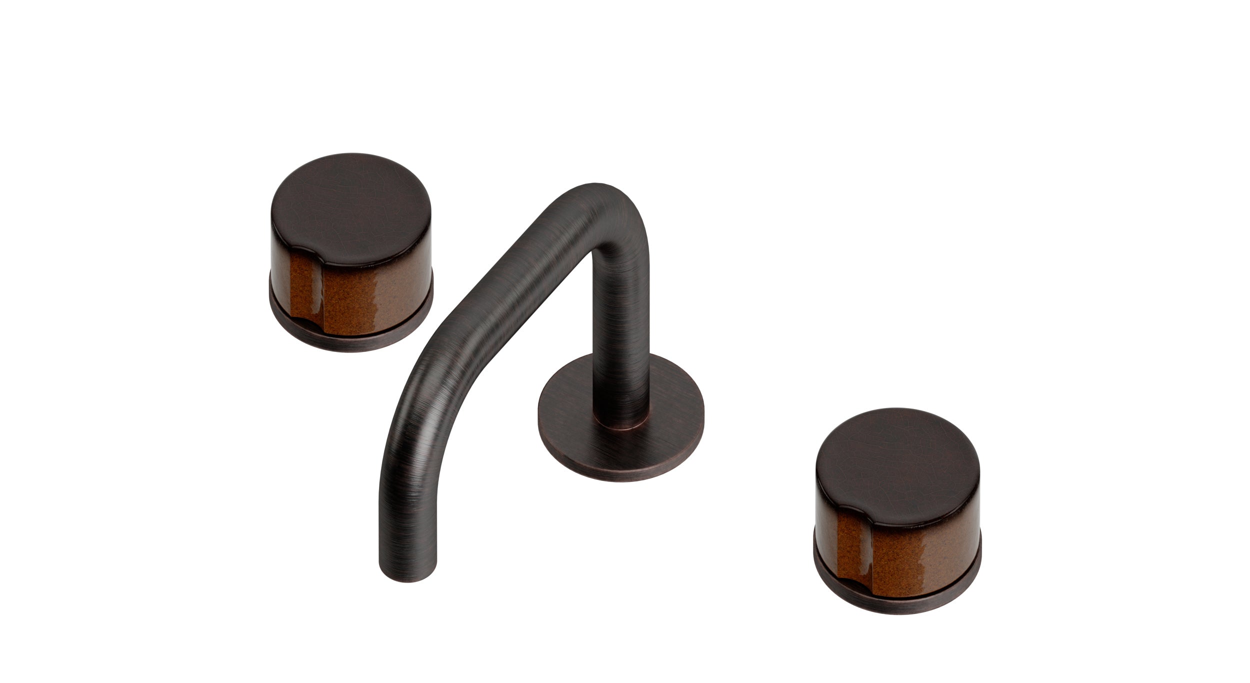 Foundry Two Handle Deck Mount Squaretop Lavatory Faucet with Groove Ceramic Knob Handles in Antique Bronze