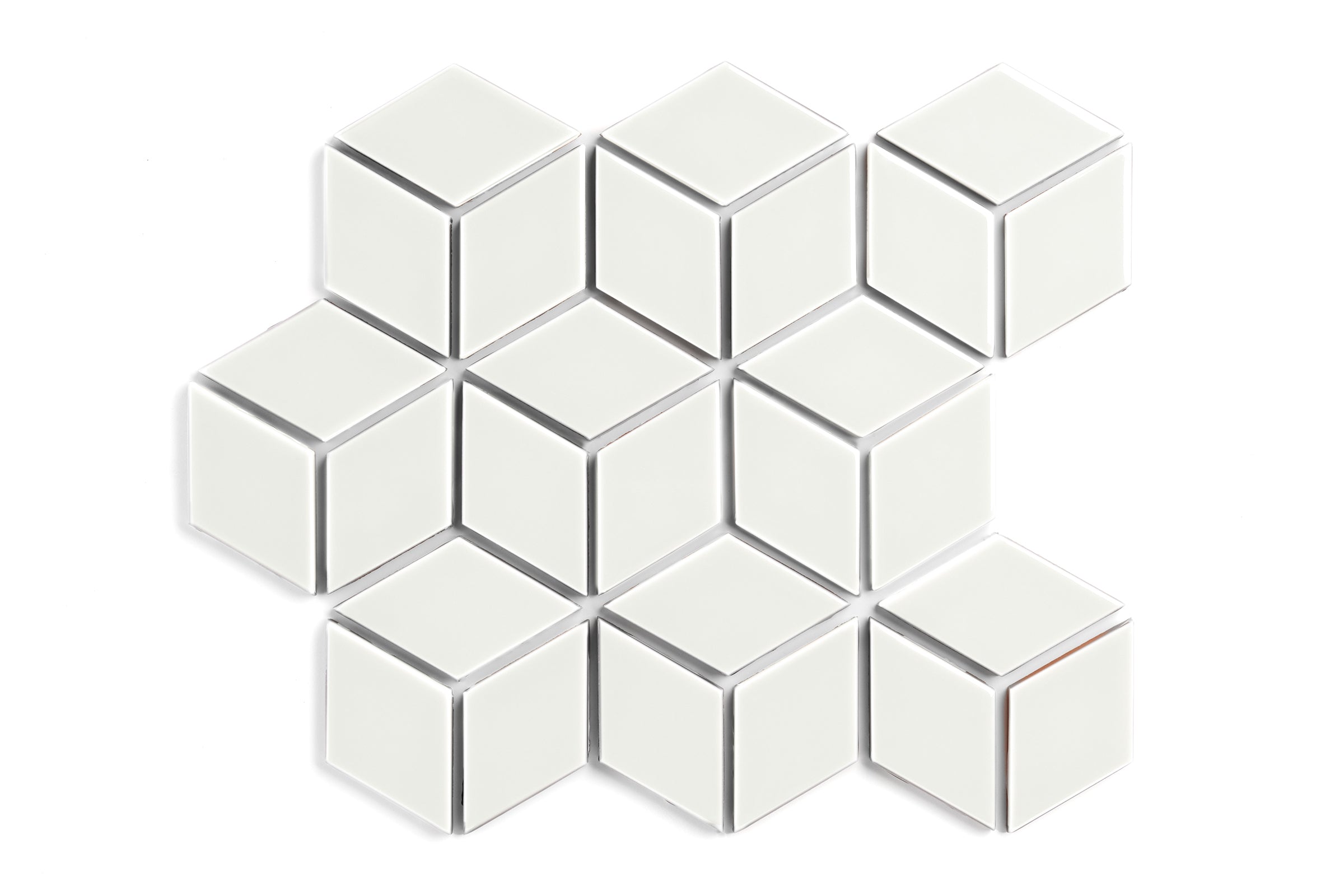 Small Diamond Sheeted - Escher Original Ceramic Mosaic Tile in Limewash Gloss