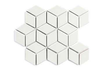 Small Diamond Sheeted - Escher Original Ceramic Mosaic Tile in Limewash Gloss