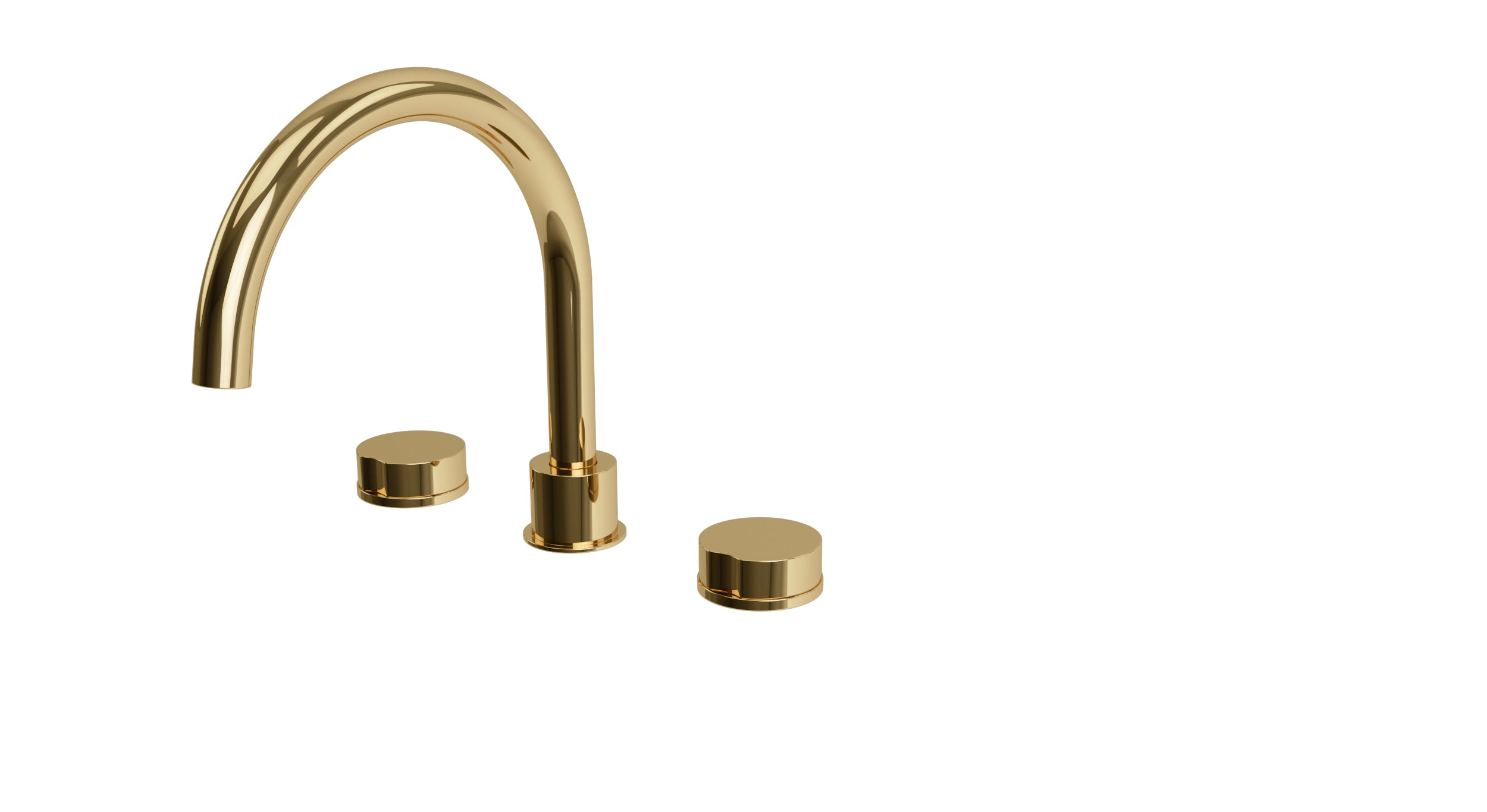 Foundry Two Handle Deck Mount Gooseneck Bath Trim with Barrel Knob Handles in Polished Brass