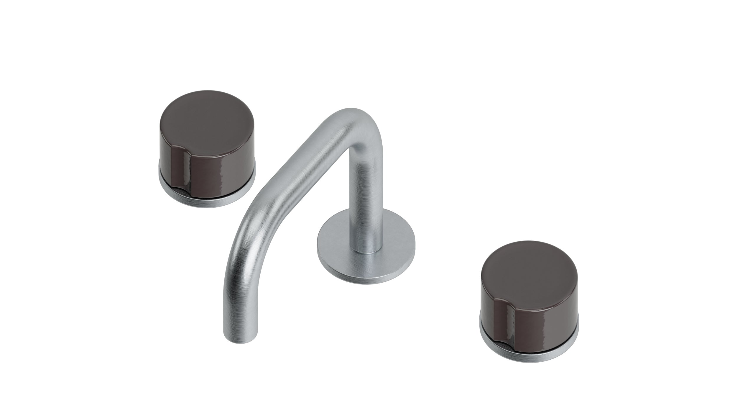 Foundry Two Handle Deck Mount Squaretop Lavatory Faucet with Groove Ceramic Knob Handles in Satin Chrome