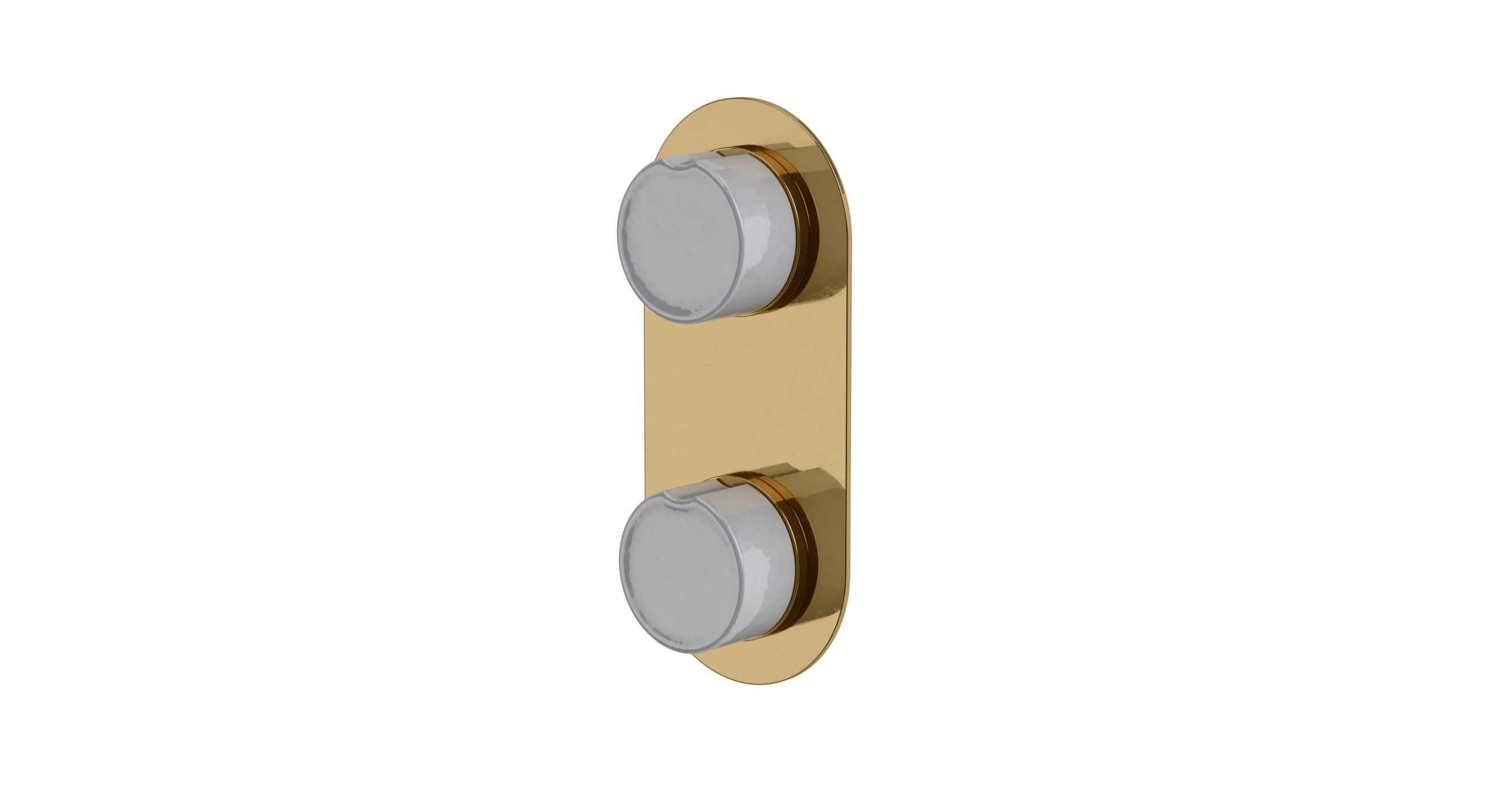 Foundry Two Handle Wall Mount Shower Trim with Groove Ceramic Knob Handles in Uncoated Polished Brass