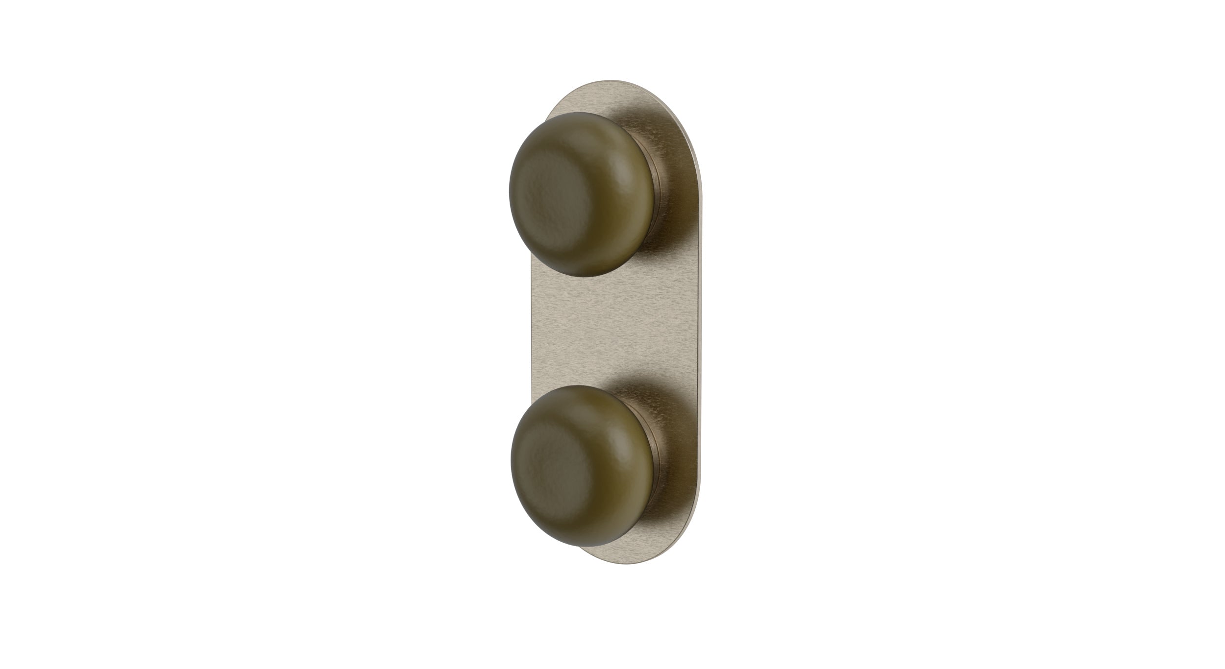 Foundry Two Handle Wall Mount Shower Trim with Pebble Ceramic Knob Handles in Satin Nickel