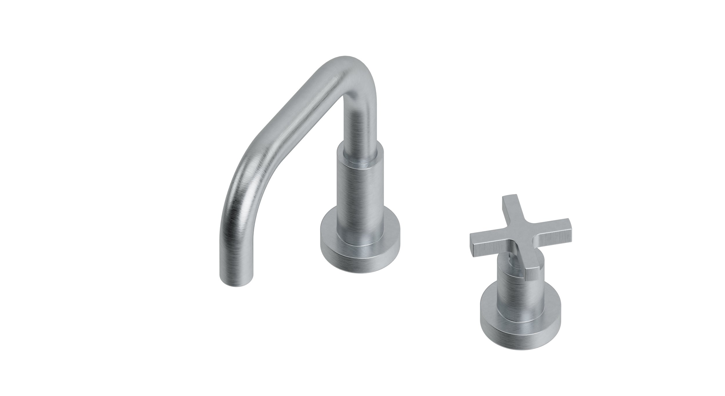 Flatiron One Handle Deck Mount Squaretop Lavatory Faucet with Linear Cross Handle in Satin Chrome