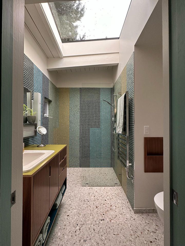 1x1 Straight Set Sheeted Original Ceramic Mosaic Tile in Caspian Sea Gloss