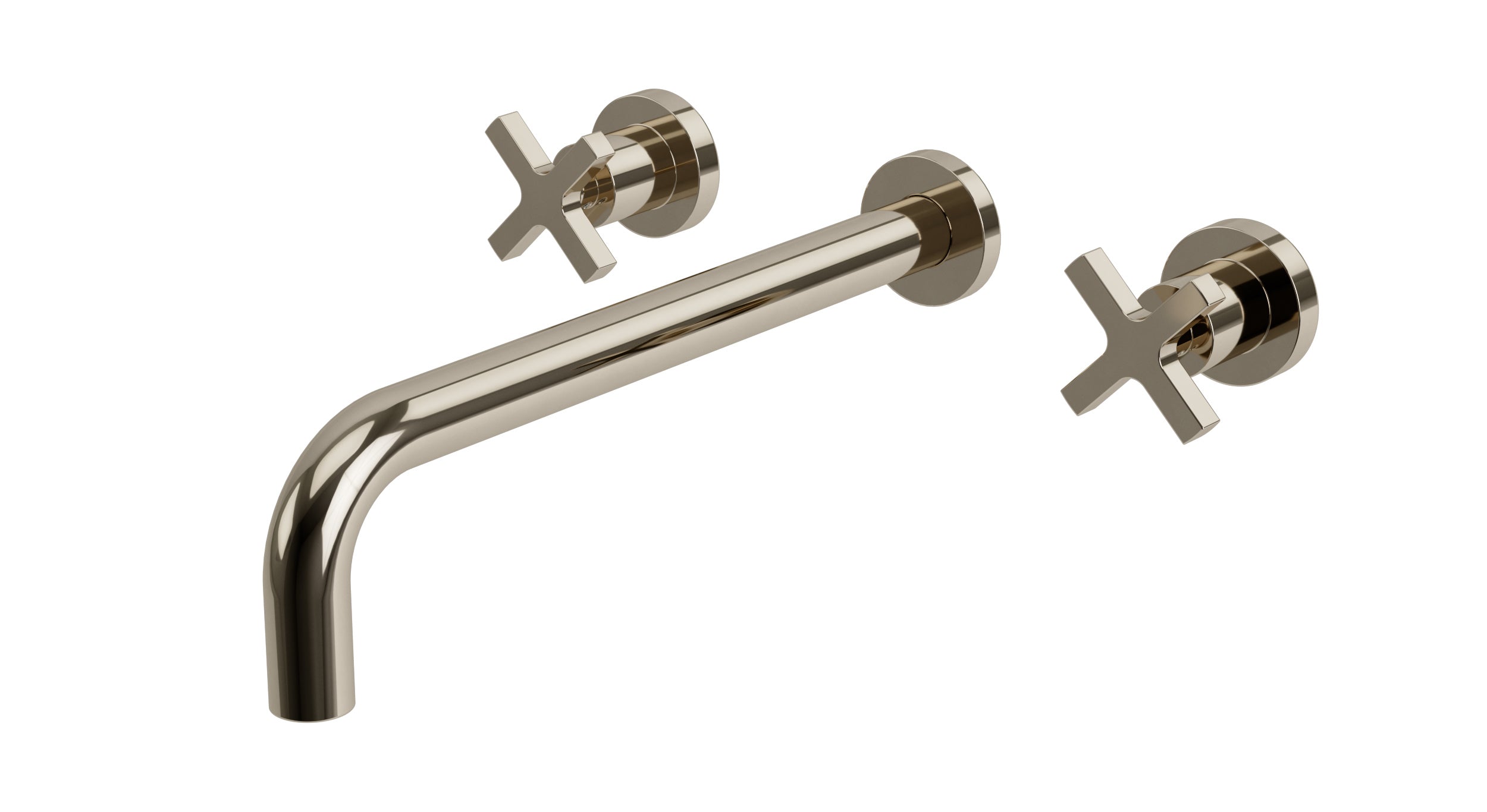 Flatiron Two Handle Wall Mount 12" Lavatory Faucet with Linear Cross Handles in Polished Nickel
