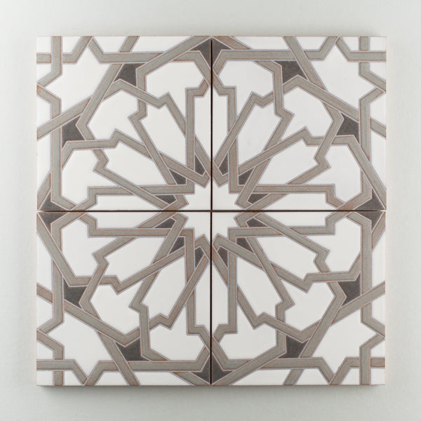 8x8 Handpainted Tile Persian Star in Neutral Motif