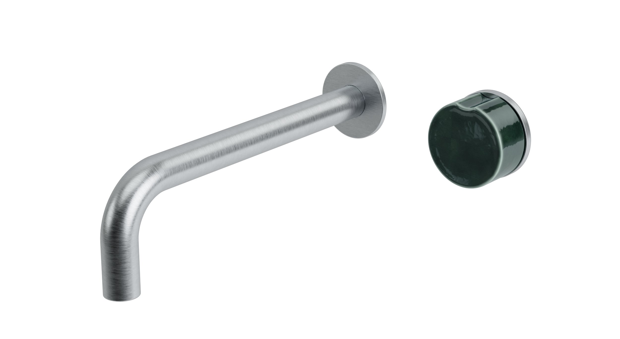 Foundry One Handle Wall Mount 7.5" Lavatory Faucet with Groove Ceramic Knob Handle in Satin Chrome