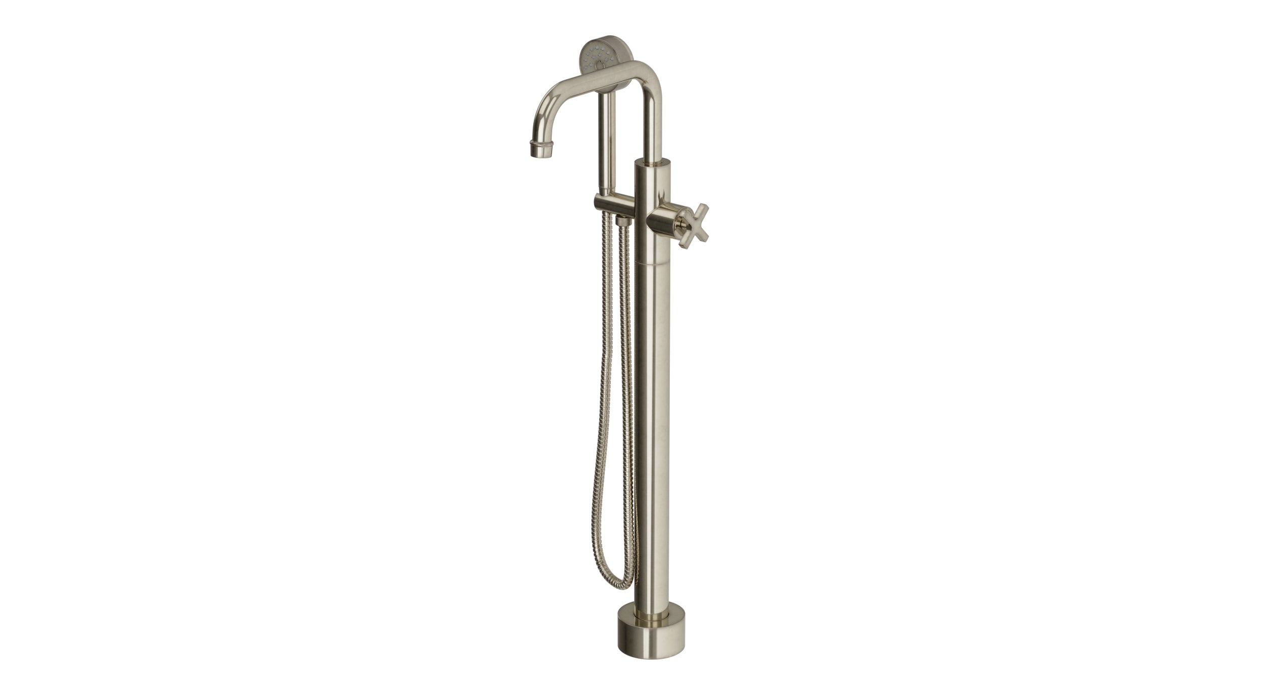 Emerson One Handle Floor Mount Squaretop Bath Trim with Hand Shower and Classic Cross Handle in French Nickel