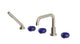 Foundry Three Handle Deck Mount Squaretop Bath Trim with Hand Shower and Pebble Ceramic Knob Handles in Satin Nickel