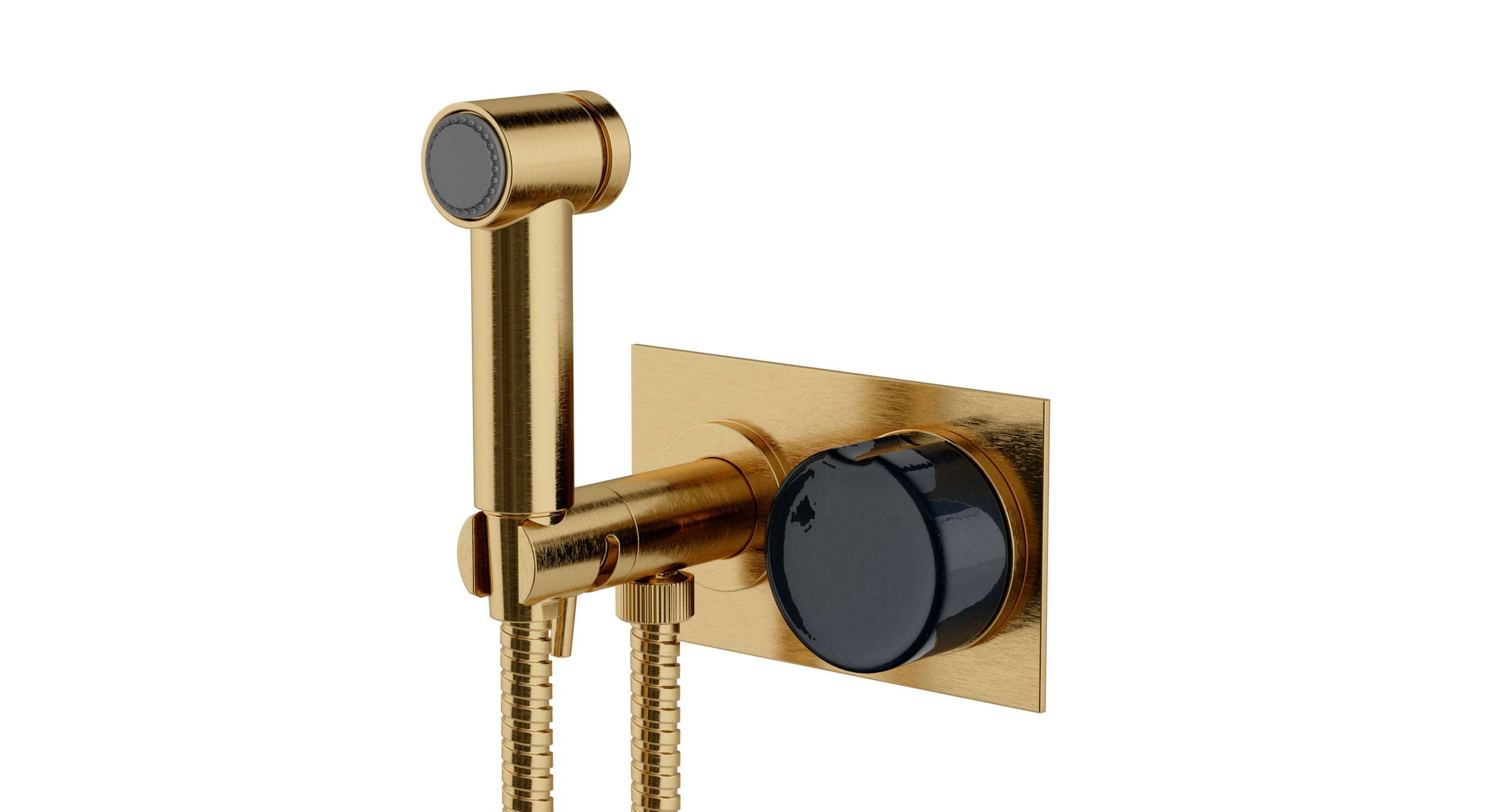 Foundry One Handle Wall Mount Bidet Trim with Groove Ceramic Knob Handle in Satin Brass