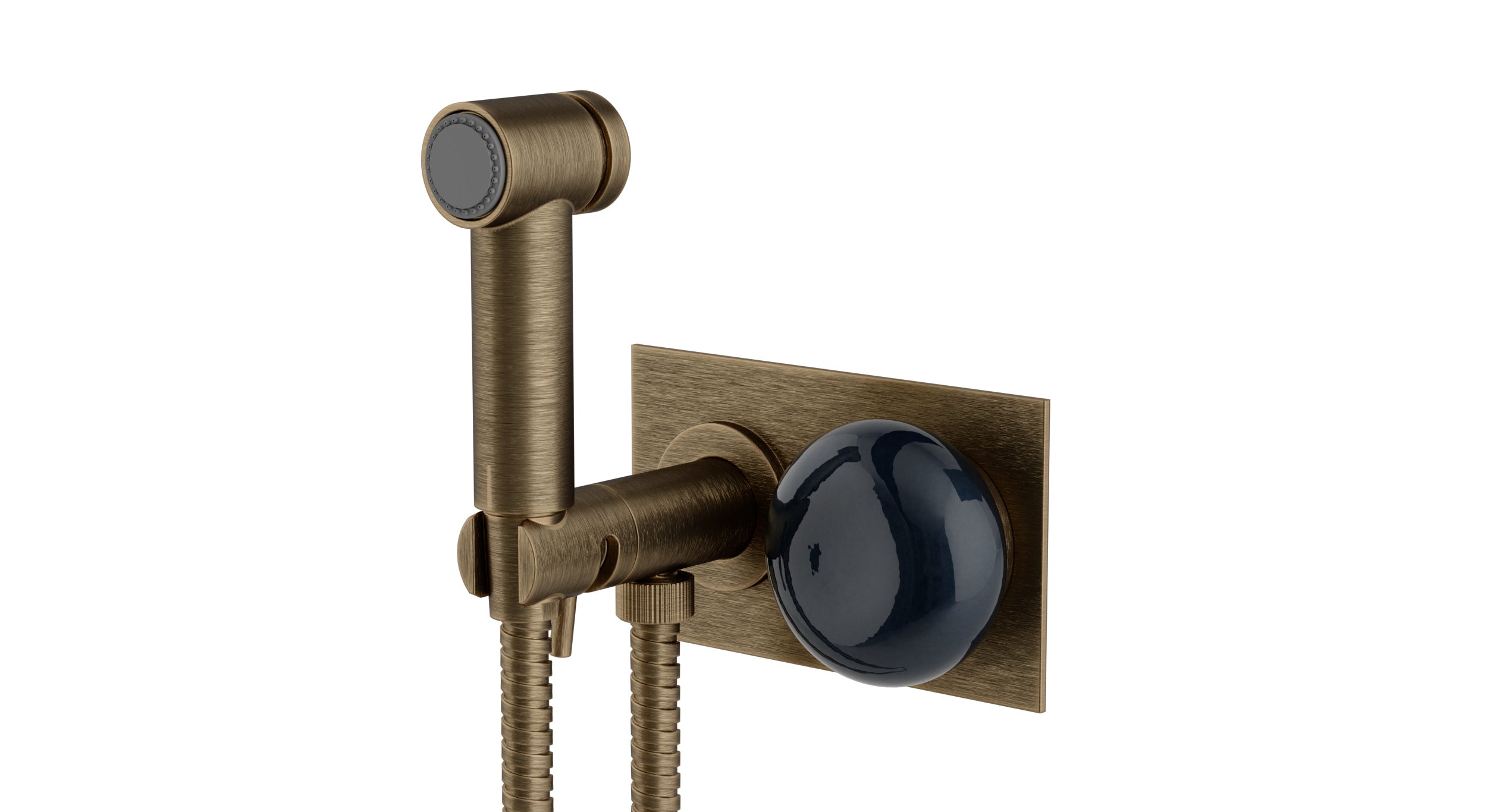Foundry One Handle Wall Mount Bidet Trim with Pebble Ceramic Knob Handle in Antique Brass