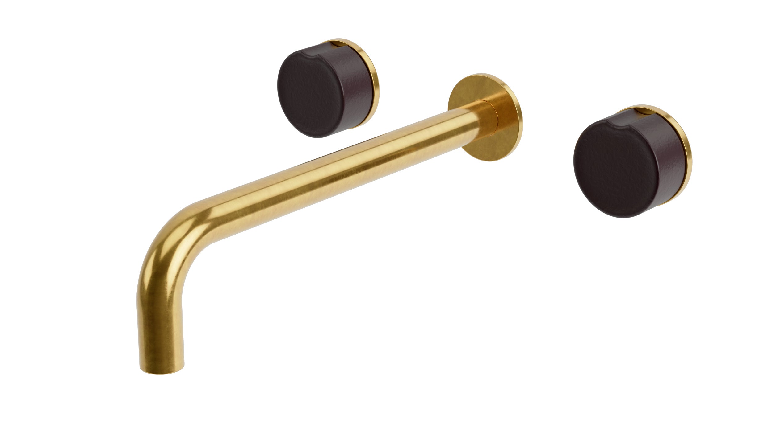 Foundry Two Handle Wall Mount 10" Lavatory Faucet with Groove Ceramic Knob Handles in French Brass