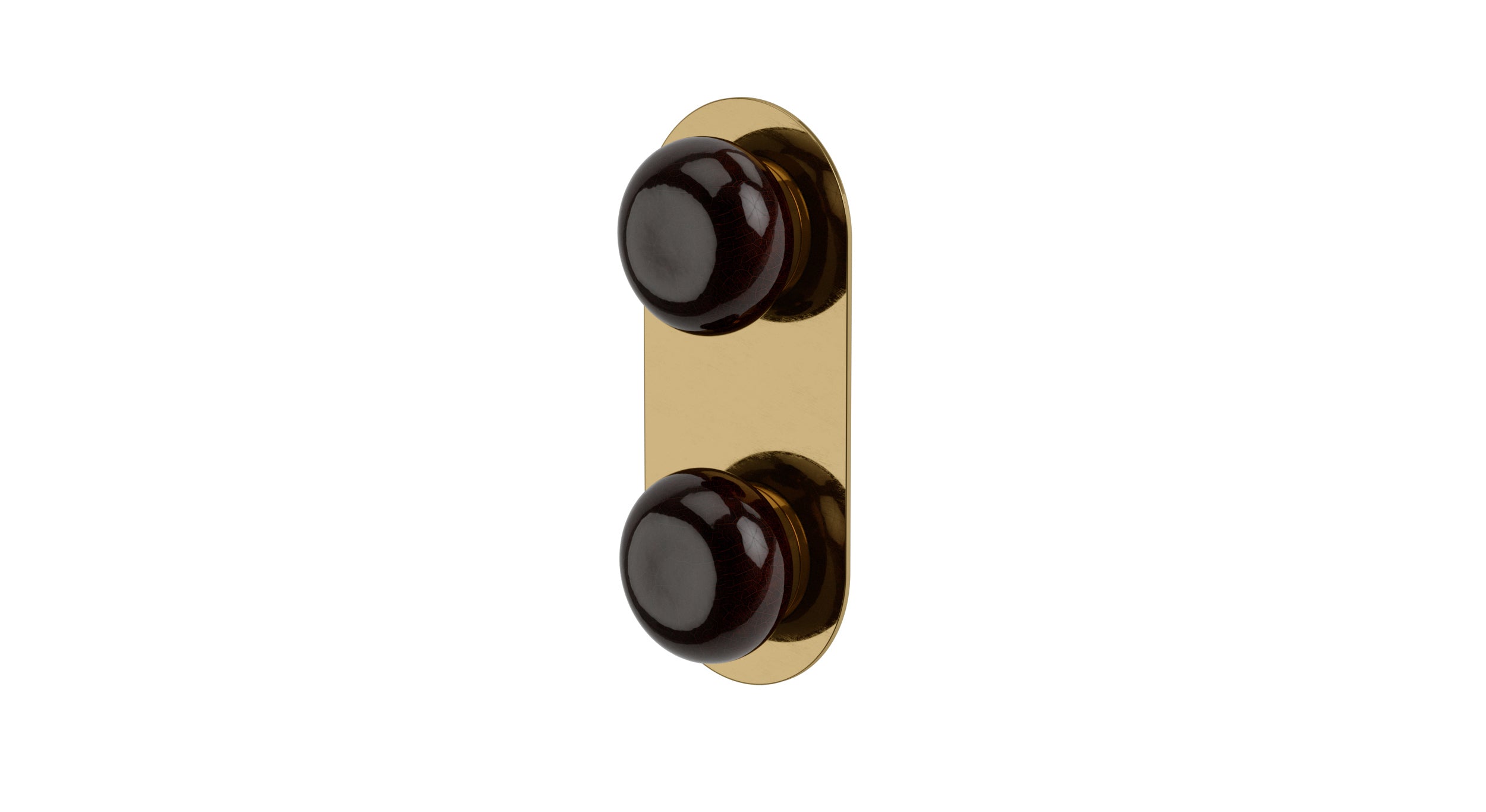 Foundry Two Handle Wall Mount Shower Trim with Pebble Ceramic Knob Handles in Uncoated Polished Brass