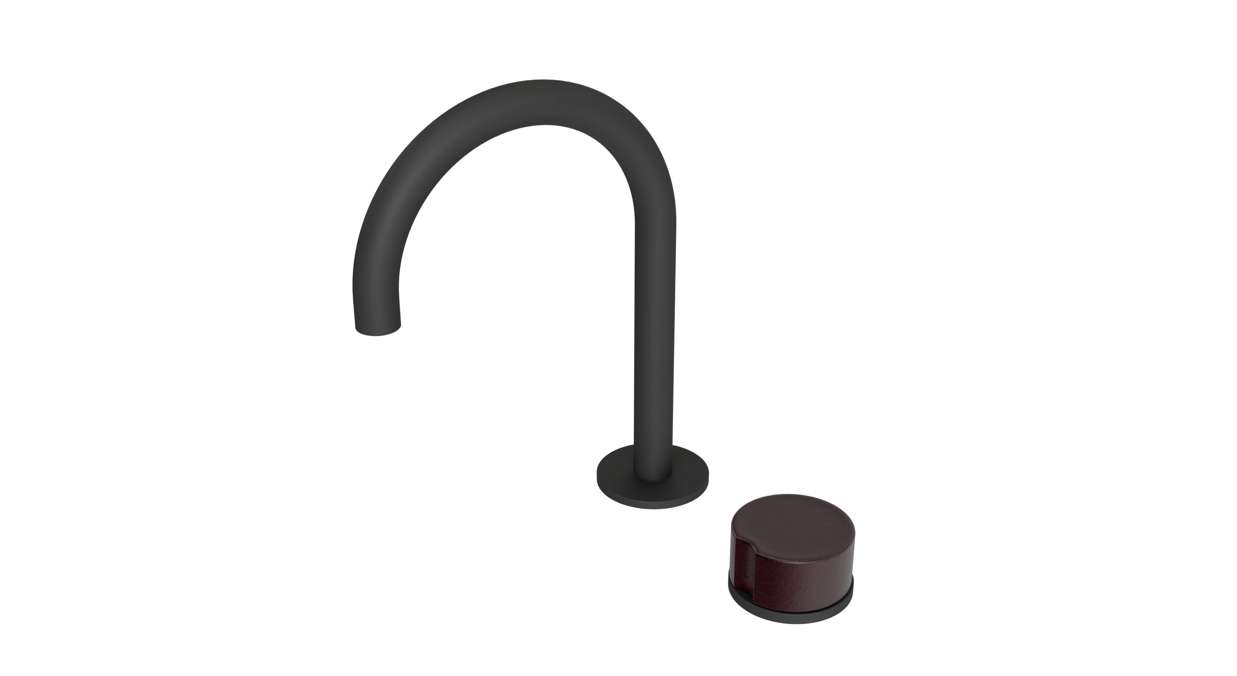 Foundry One Handle Deck Mount Gooseneck Lavatory Faucet with Groove Ceramic Knob Handle in Matte Black