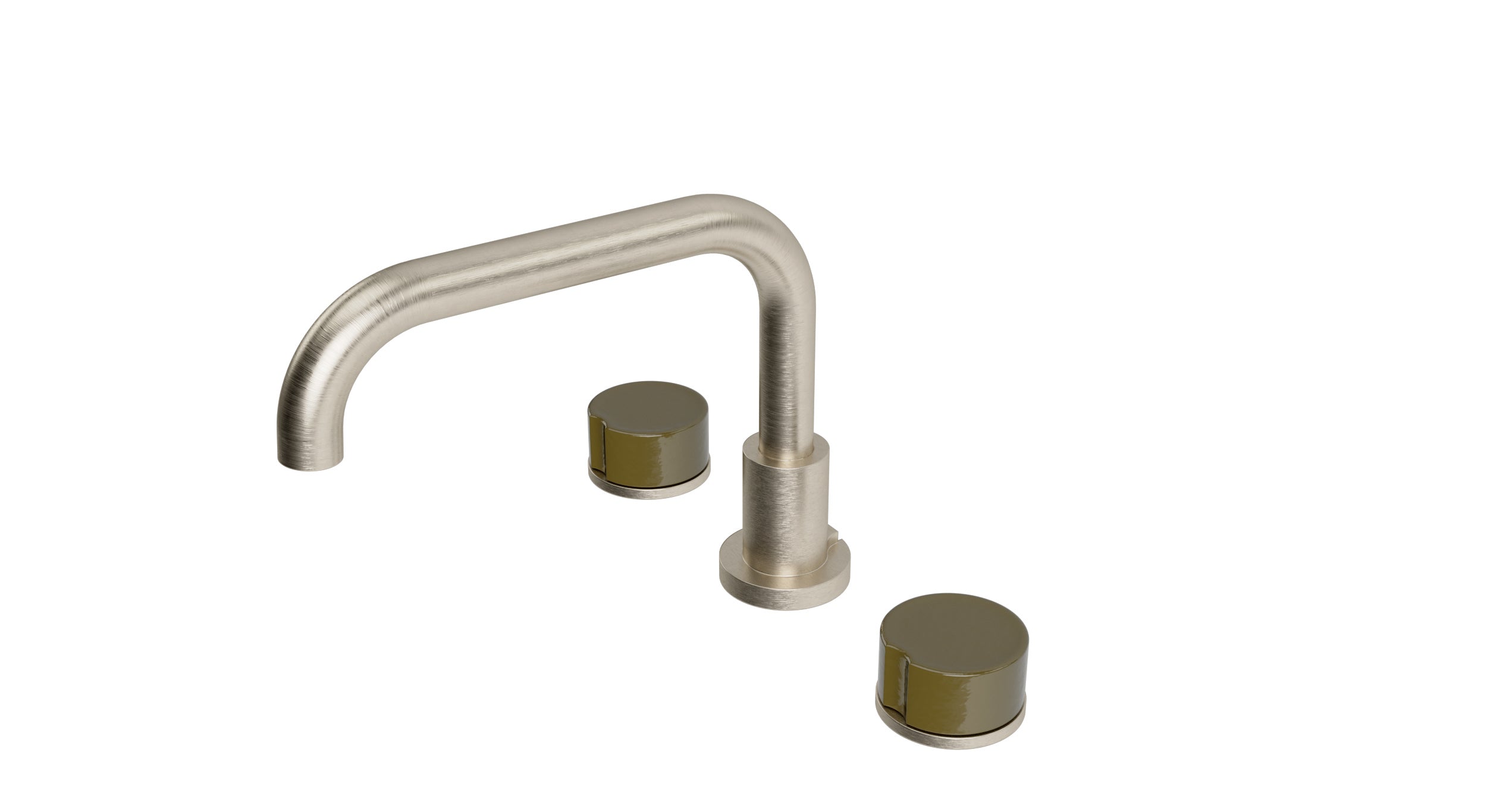Foundry Two Handle Deck Mount Squaretop Bath Trim with Groove Ceramic Knob Handles in Satin Nickel