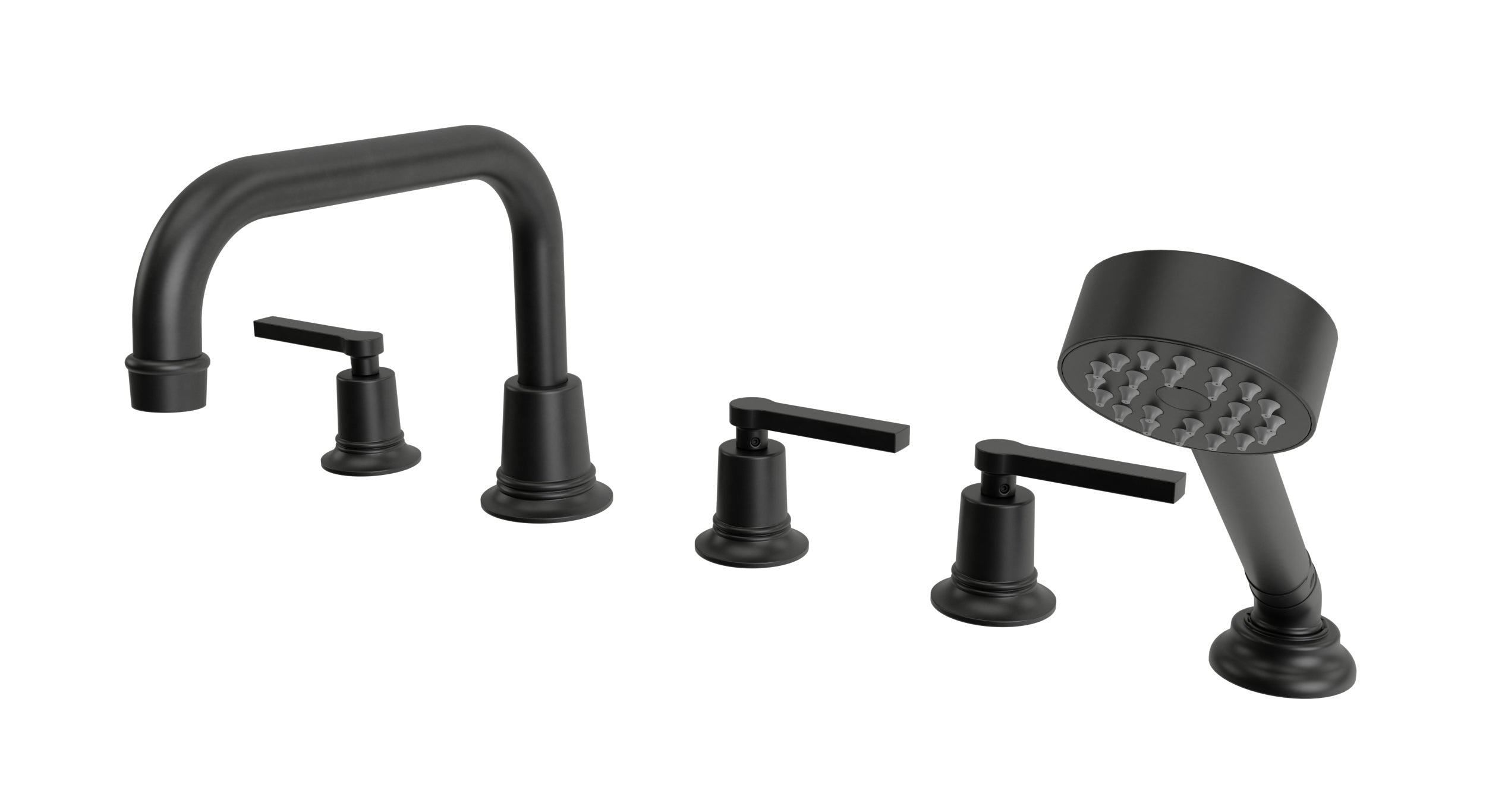 Emerson Three Handle Deck Mount Squaretop Bath Trim with Hand Shower and Classic Lever Handles in Oil Rubbed Bronze