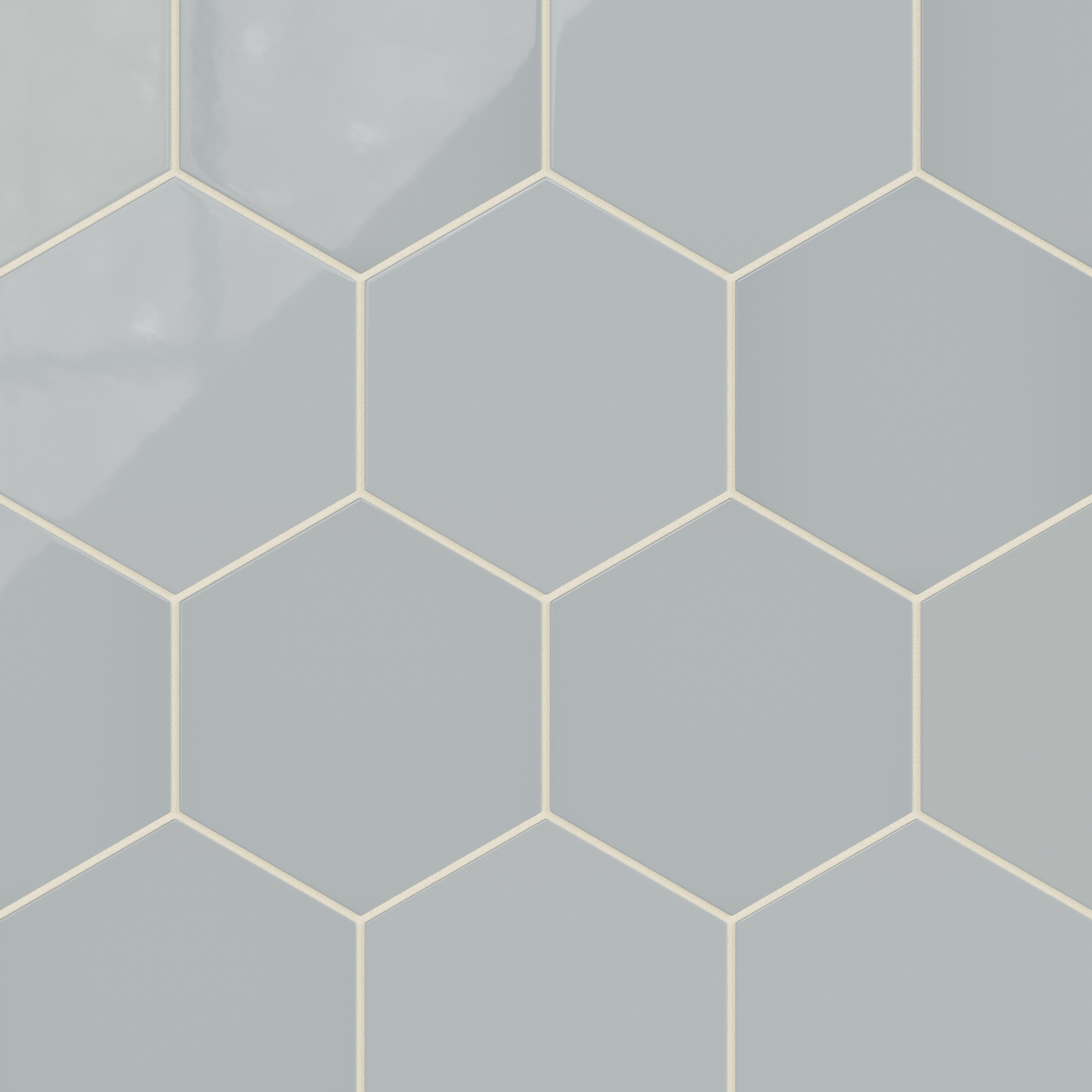 8" Hexagon Natural Press Ceramic Tile in Alberta Blue Gloss