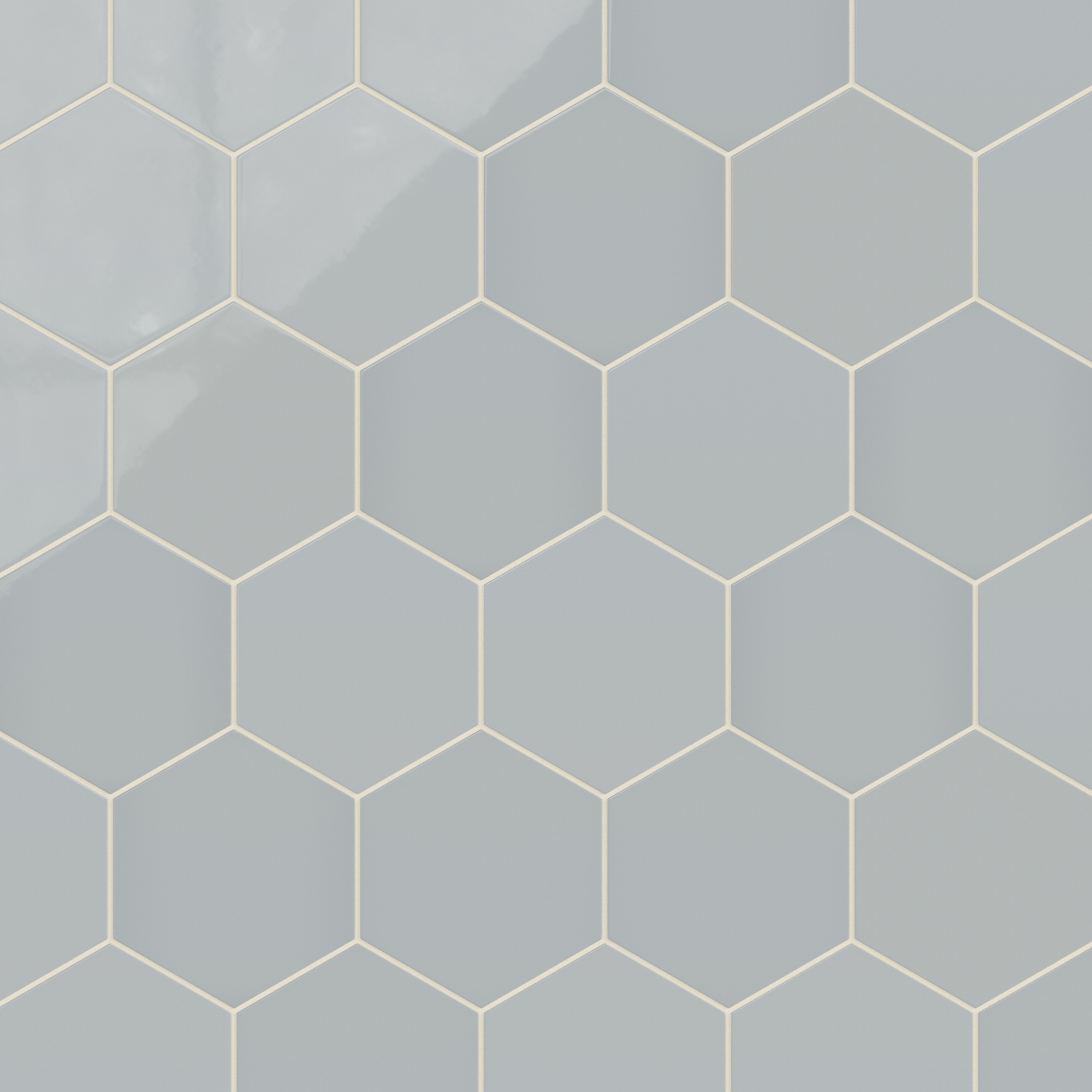 8" Hexagon Natural Press Ceramic Tile in Alberta Blue Gloss